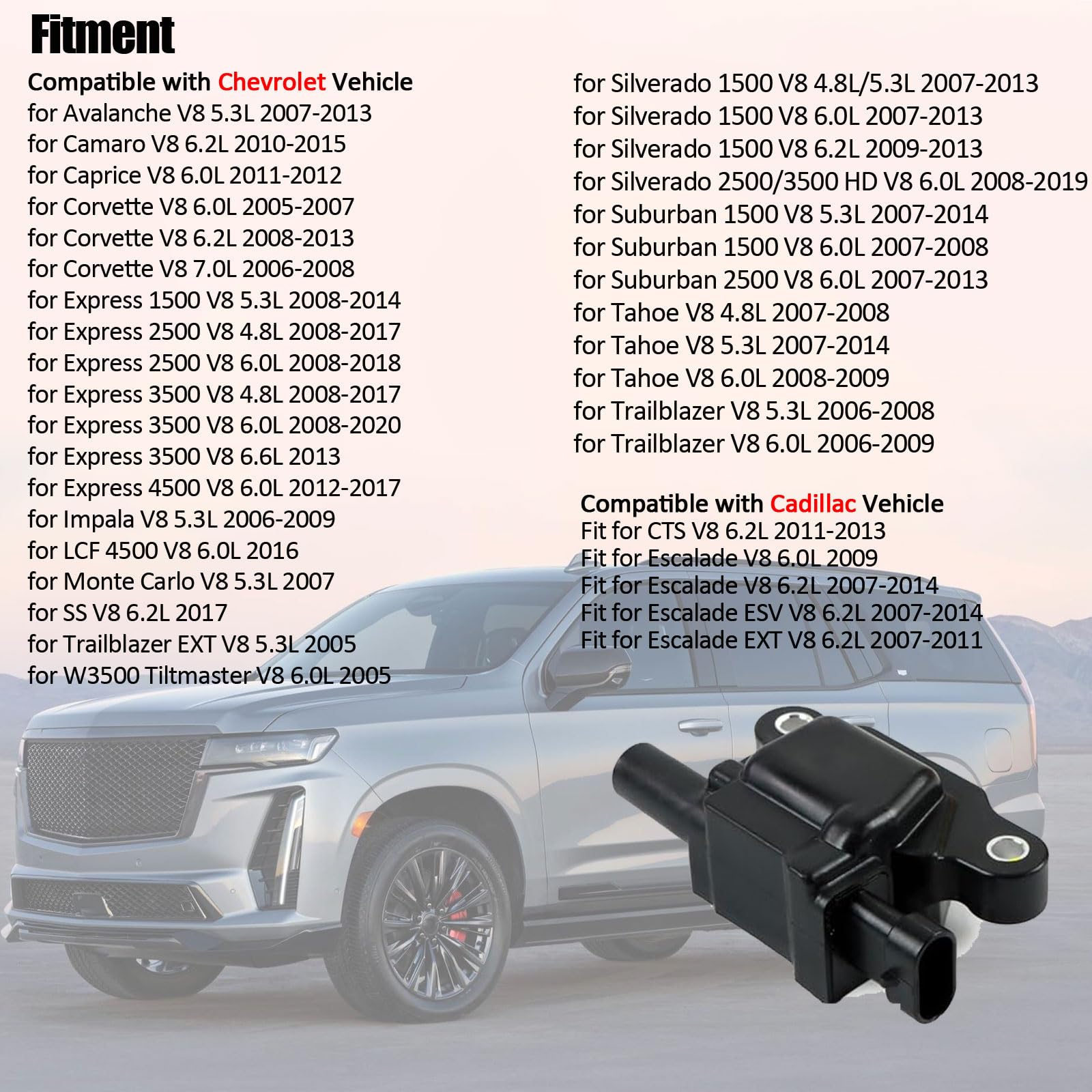 8pcs Ignition Coils UF413 for 5.3L V8 2007 2008 2009 2010 2011 for Chevrolet Tahoe For GMC Yukon XL Fit For Pontiac G8 for Hummer for Buick for Cadillac Escalade Replace 12570616 8125706160 8126114240