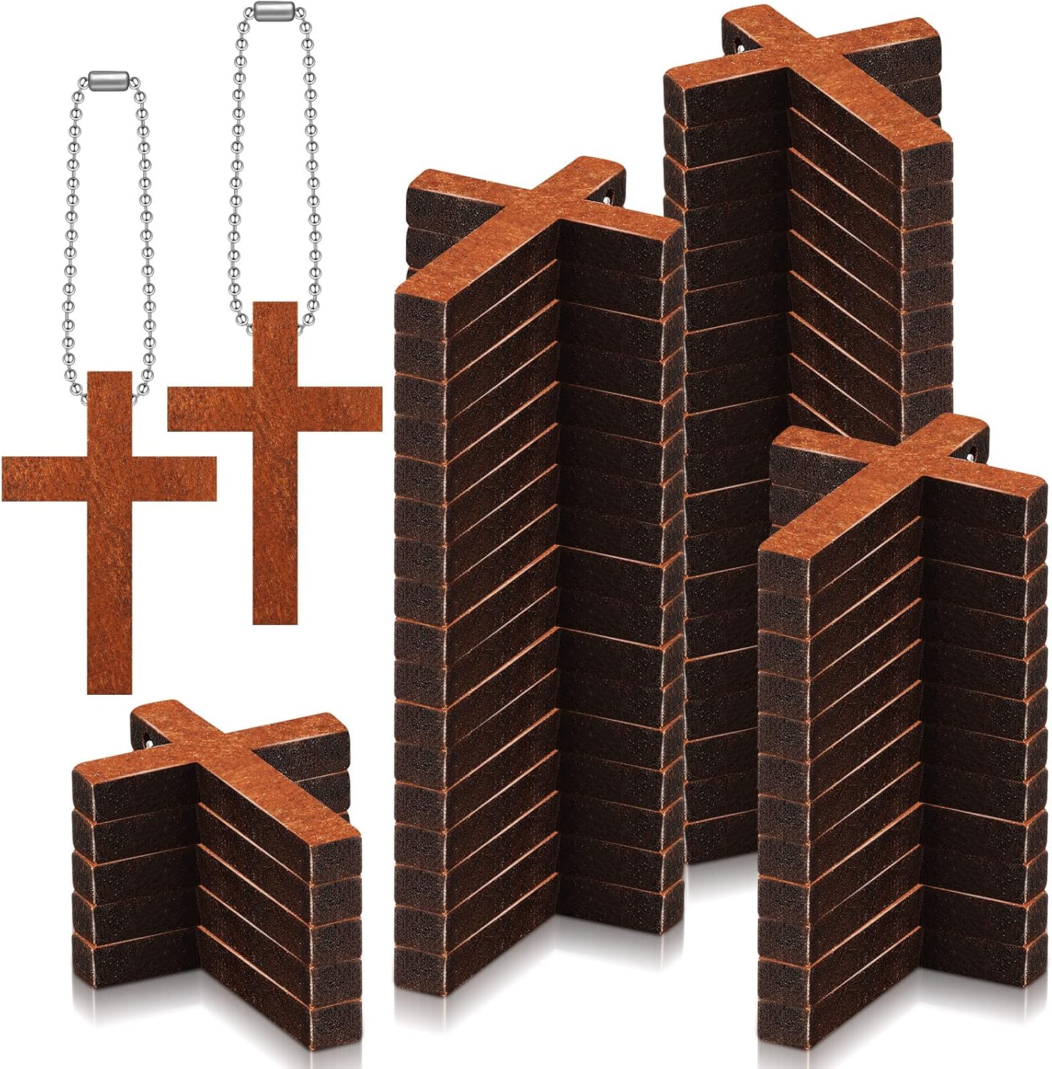 Bucherry 200 Pcs Mini Wooden Cross Bulk Religious Easter Church Ornaments Natural Pocket Prayer Crosses Pendants Christian Ornament Religious Gifts for Easter Decor Women Holy Week