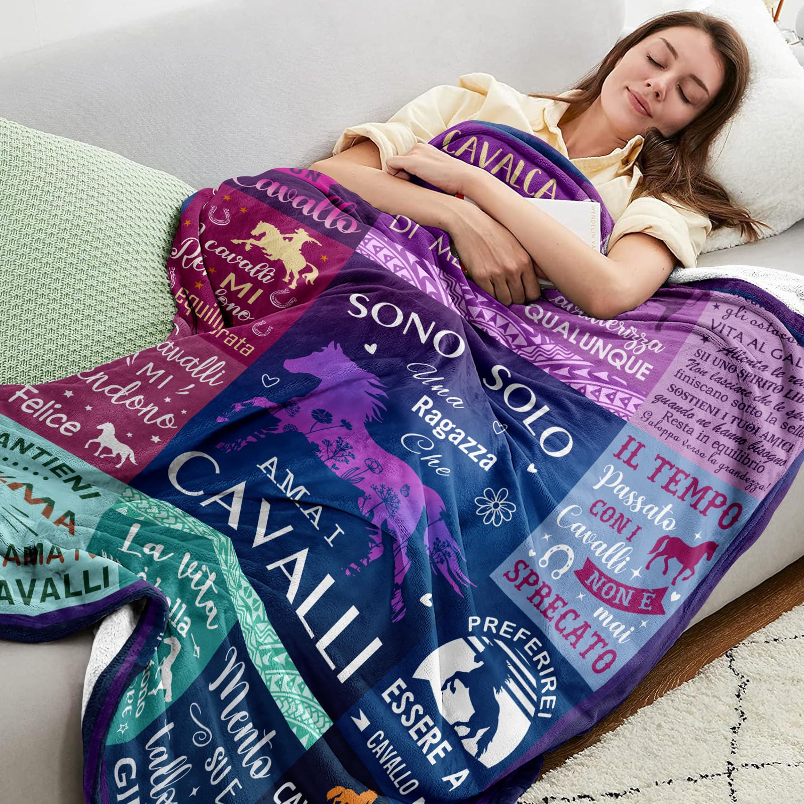 Yesibrd Regalo per amanti dei cavalli, Regalo per Donne, Ragazze e Appassionate di Equitazione, Regali Donna/Amica, Ragazza Compleanno, Coperta a Tema Cavalli 150x130CM