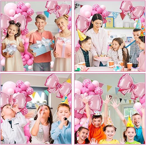 Miniatura 5 de Decoraciones de cumpleaños de ratón rosa, kit de guirnalda de arco de globo de ratón rosa con pajarita rosa, lunares rosa intenso para niñas,
