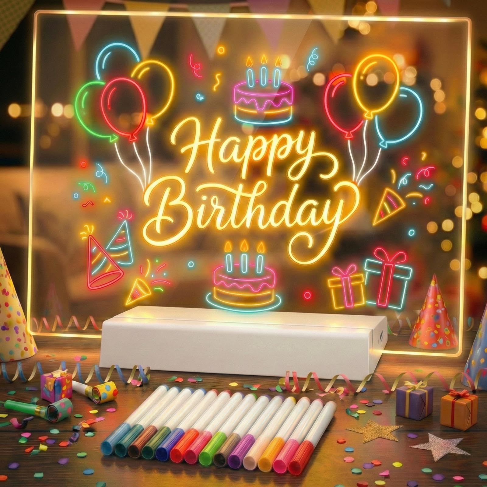 Rechargeable LED Drawing Board for Children LED Note Board with 9 Colors Light Modes & 12 Colors Pen