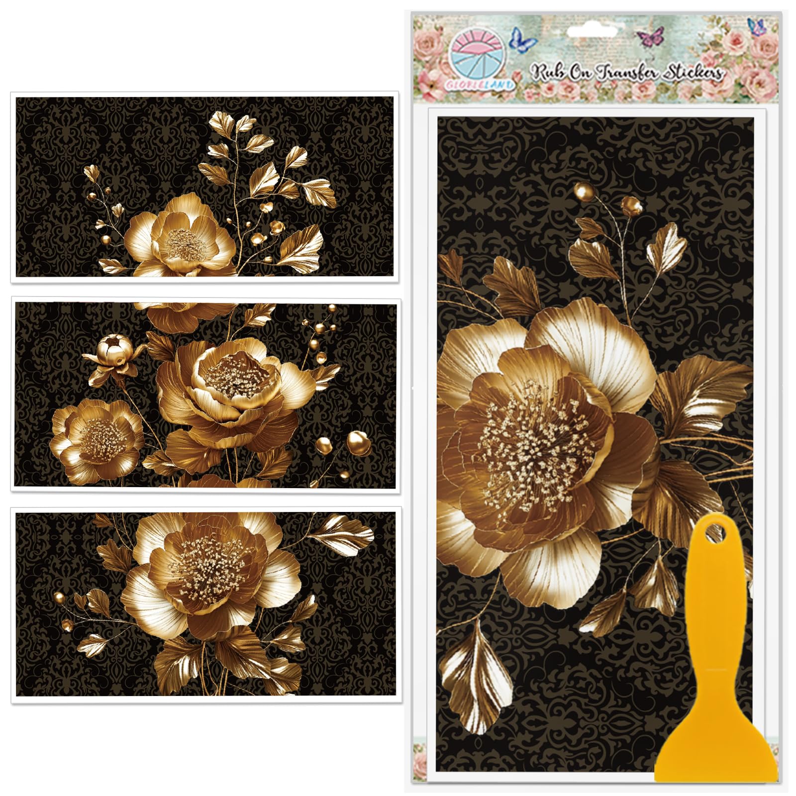 Amazon.com: GLOBLELAND 3 Sheets 3D Golden Peony Flower Rub on