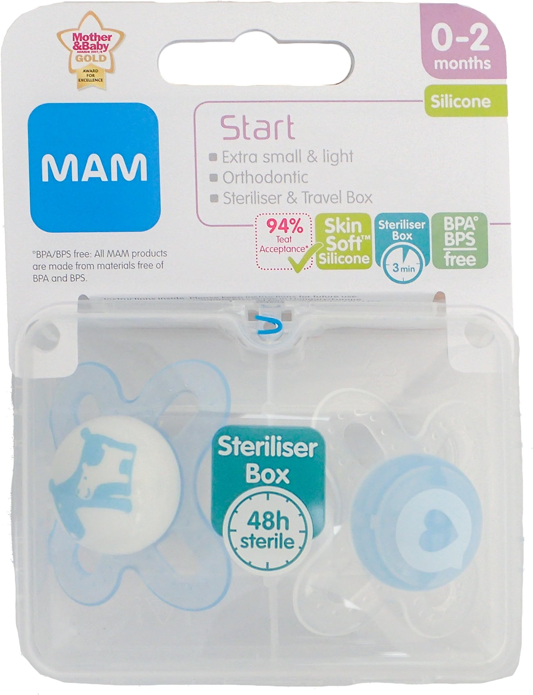 MAM Start Soother Twin Pack - 0-2m (Blue Dog/Heart)