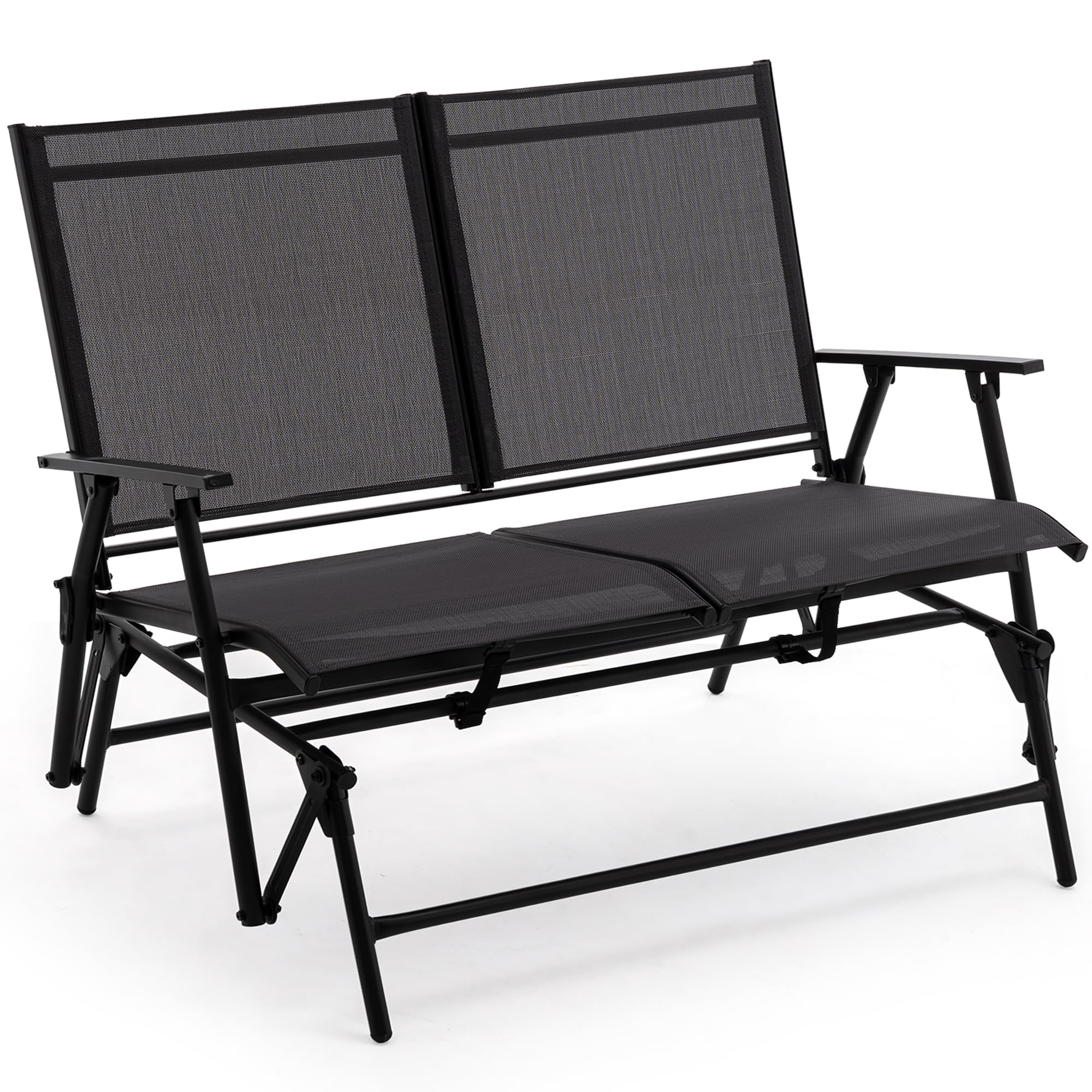 Zedachica 2-Person Outdoor Glider Bench No Assembly Required, Patio Glider Chair with Smooth Rocking, Outdoor Loveseat Glider, Steel Frame for Garden, Patio, Porch & Balcony(Loveseat, Black)