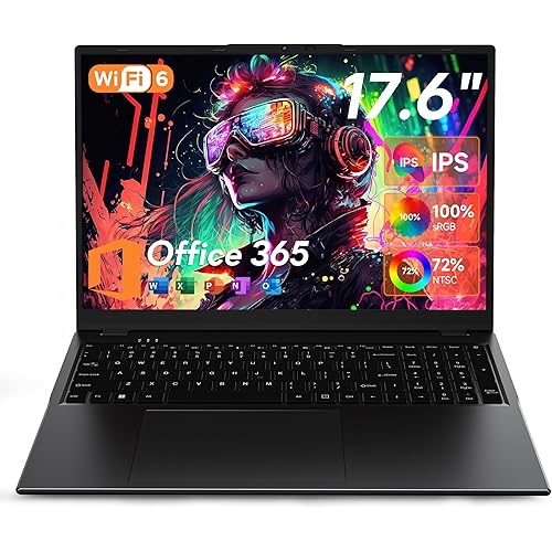 jumper 17.6 Inch Laptop, 4-Core N95 Processor, 16GB DDR5 RAM 640GB SSD, Windows 11 Laptops Computer with 100% sRGB IPS FHD Display, Office 365, Backlit Keyboard, WiFi 6, BT5.2, Type-C, Black