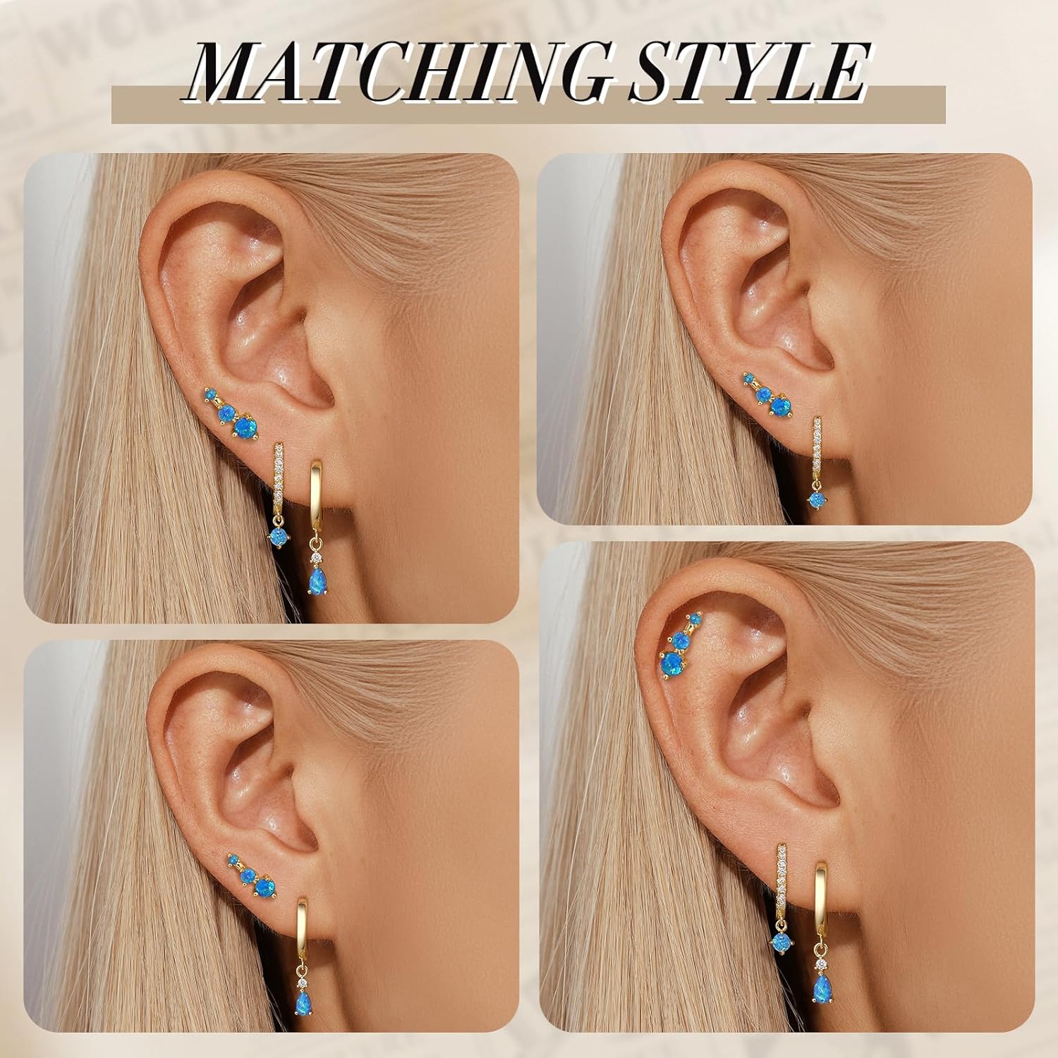 Angelady Opal Earrings Set for Women, Hypoallergenic S925 Sun Stud Earring for Sensitive Ears, Dainty Hoop Huggie Silver Opal Dangle Earring Stacks, Blue Earrings for Women Trendy 2025 - Image 5