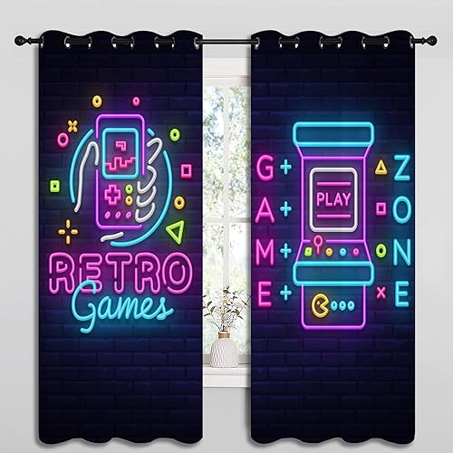 Miniatura 2 de LHROOMJK Cortinas opacas con ojales para control de juegos de arcade para dormitorio de niño y niña