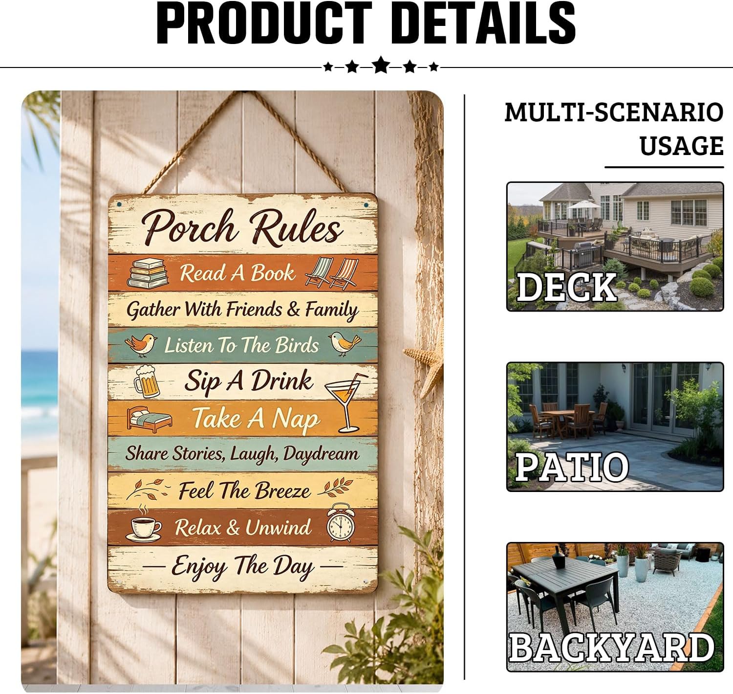 Vintage Tin Sign Funny Porch Rules Metal Wall Art Decor For Outdoor Patio Front Porch Or Backyard Rustic Farmhouse Decoration 8x12 Inch image 4