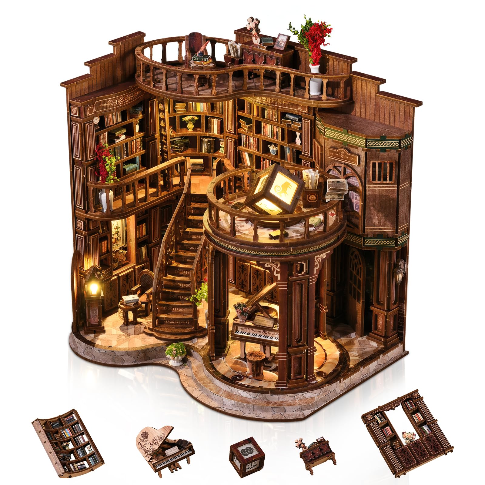 Foyucool DIY Book Nook Kit for Adults, Piano Library