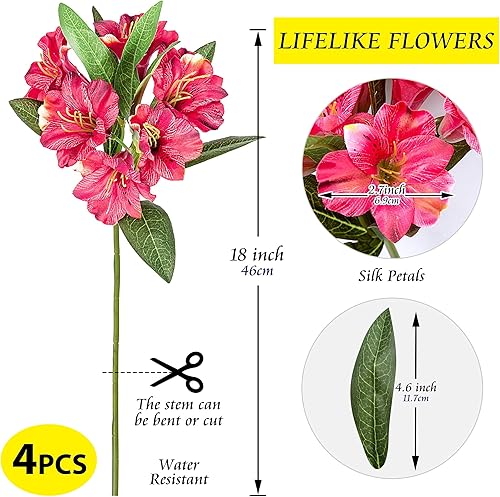 Miniatura 2 de Amaryllis - Ramo de flores artificiales de 18 pulgadas de largo, pétalos de seda, hojas verdes sintéticas, decoración de boda, manualidades, centro