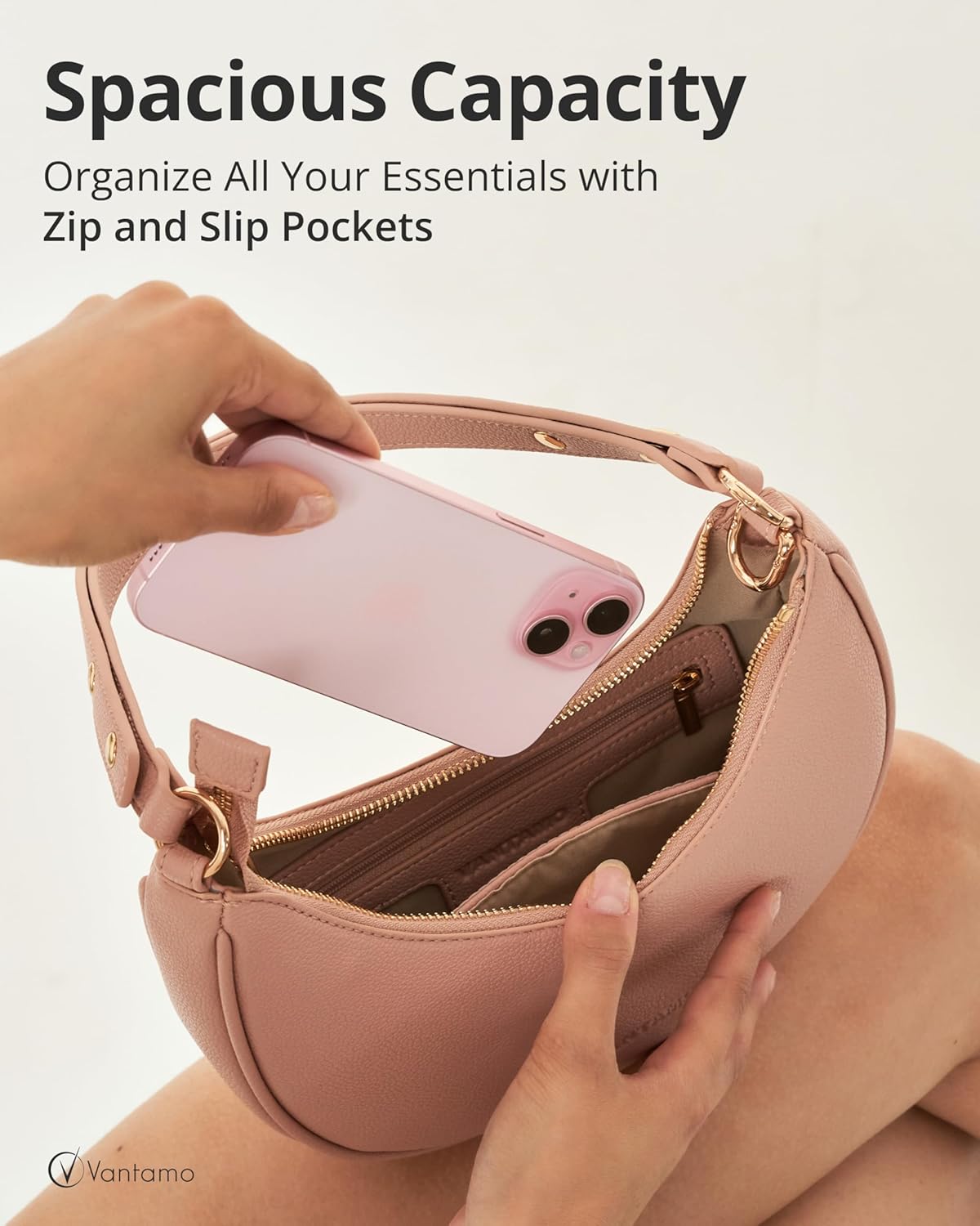 Vantamo Crescent Bags For Women with RFID Protection, Half Moon Clutch Purses for Women with Anti-Theft Clip for Extra Safety - Image 4