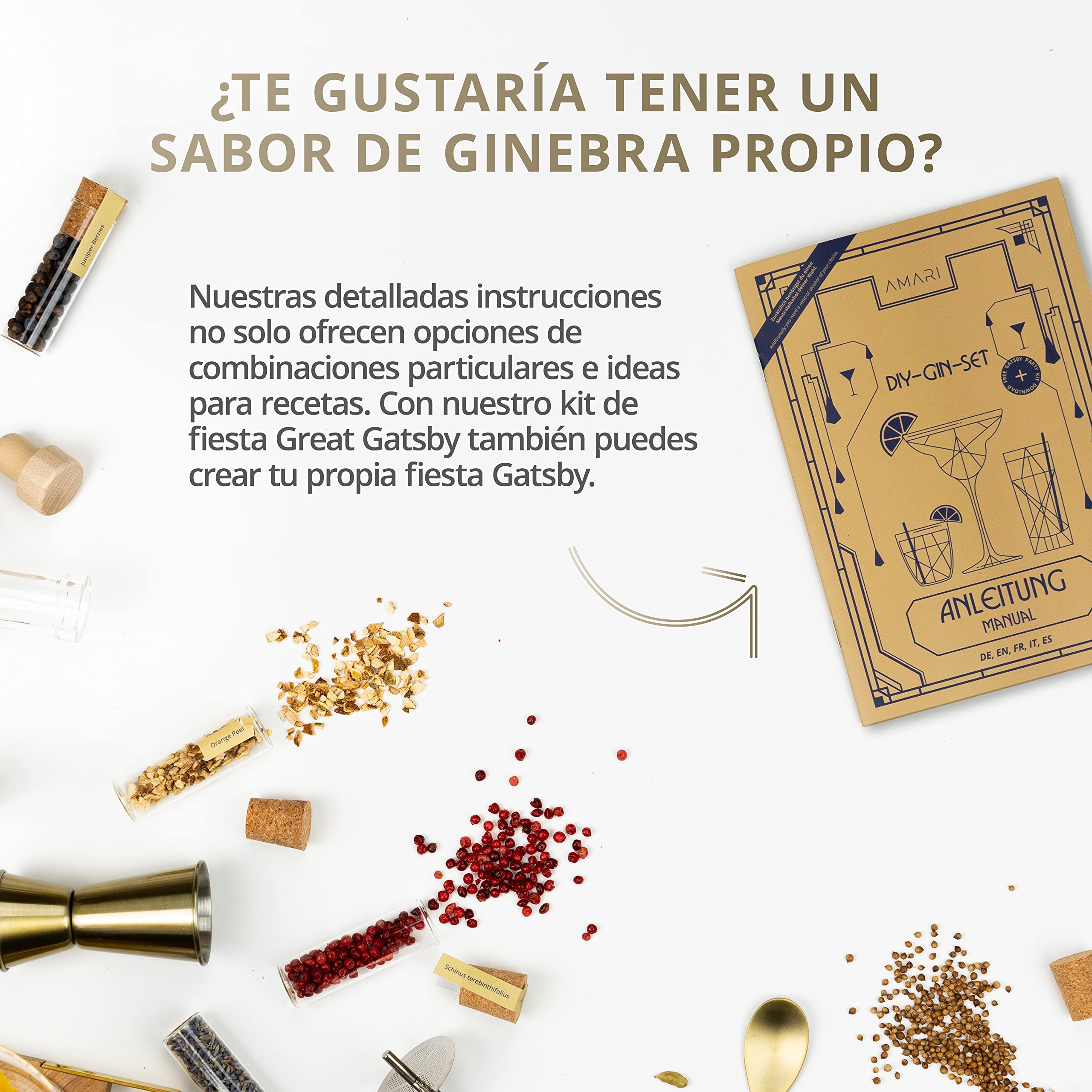 AMARI® DIY Gin Set - para hacer usted mismo, set de regalo incl. botánicos - Perfecto para en casa o como regalo, caja de regalo Gin Tasting - ideas de regalo do it yourself, kit de ginebra
