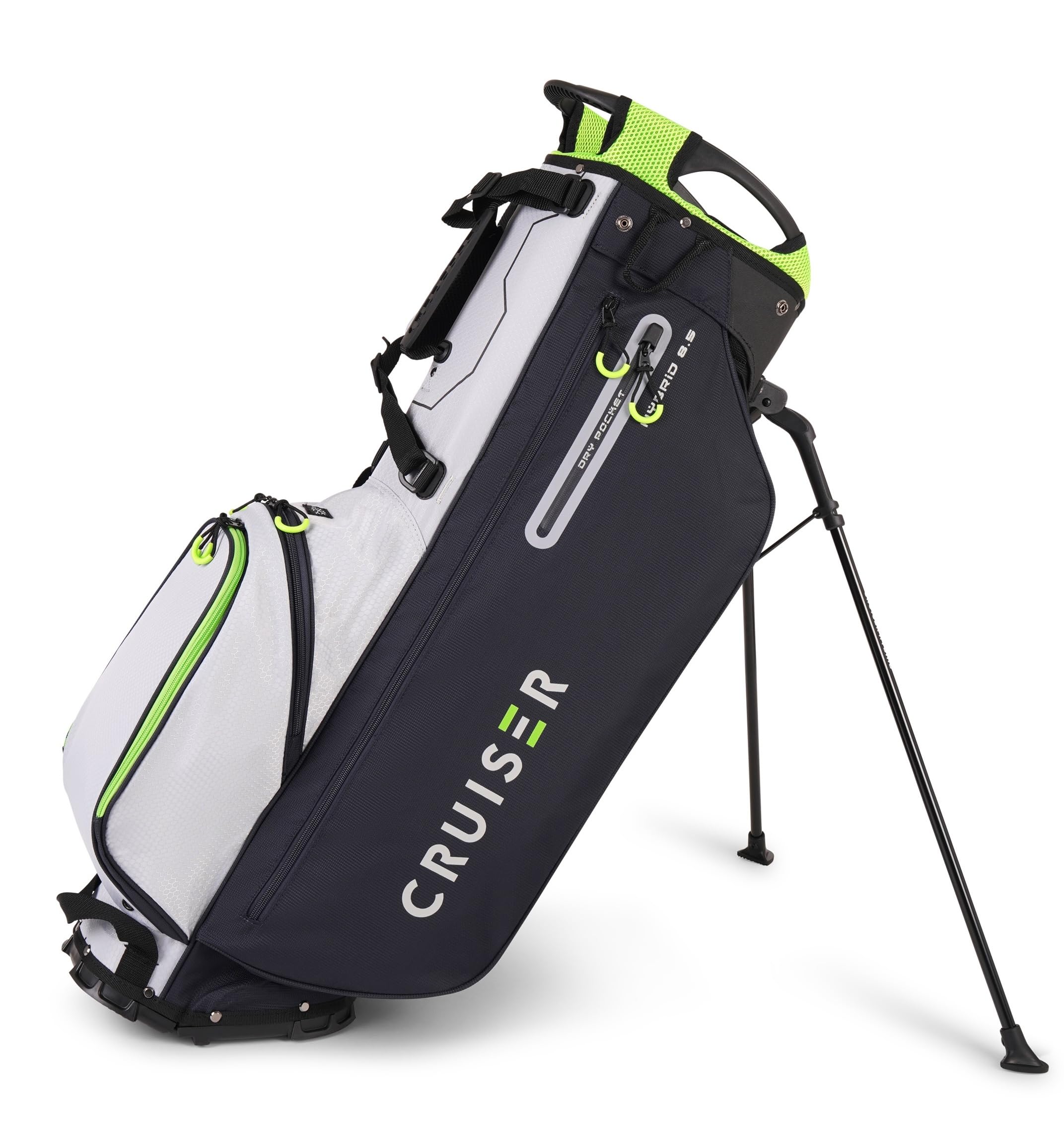 Cruiser CR-Hybrid Golf Stand & Trolley Bag – 10” 5-Way Divider Top - Unique Design Fits Easily on Golf Cart - Lightweight, 5 Pockets, Padded Shoulder Straps & Hip Rest - 3 Way Top Grab Handle