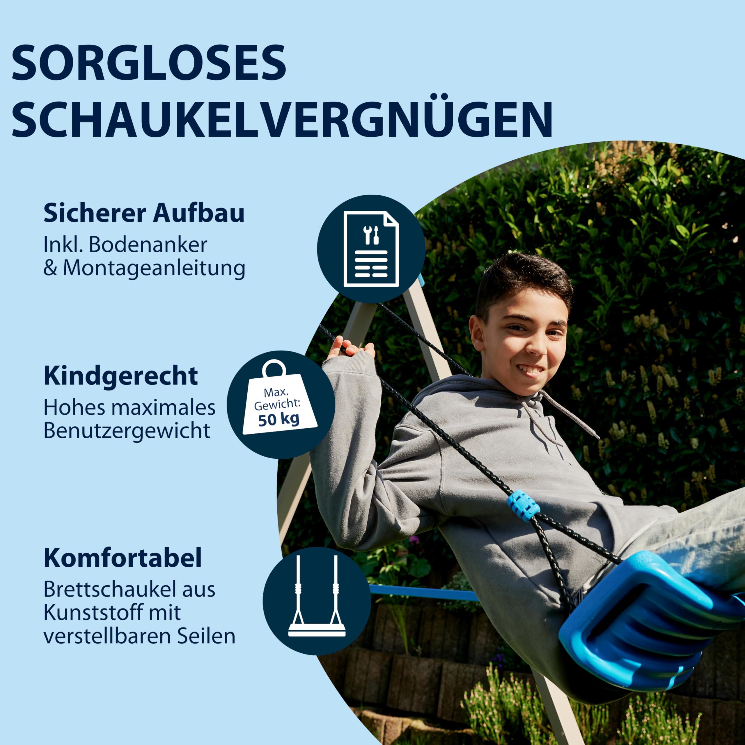 HUDORA Schaukel Vario - Basismodul Schaukelgerüst für Kinder - erweiterbares Schaukelset mit höhenverstellbaren Schaukelseilen für bis zu 50kg - Outdoor-Spielgerät mit optionaler Erweiterung