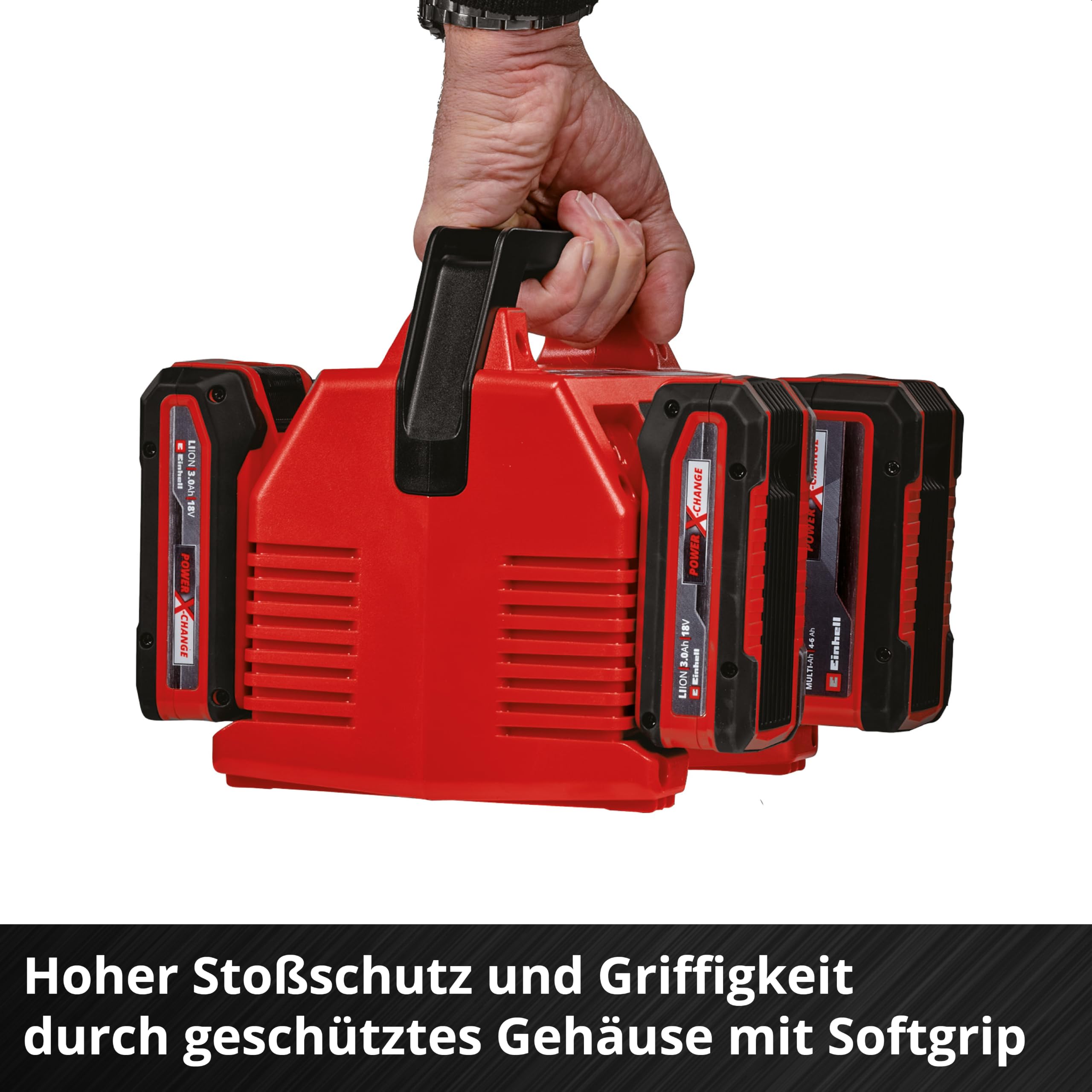 Original Einhell Kit PXC 4X 5,2 Ah & Quattrocharger 4 A | PXC | 18 V | 1260 W | 4x 5,2 Ah Akku | 4-Ampere-Ladegerät | 2x2 Akkus parallel laden