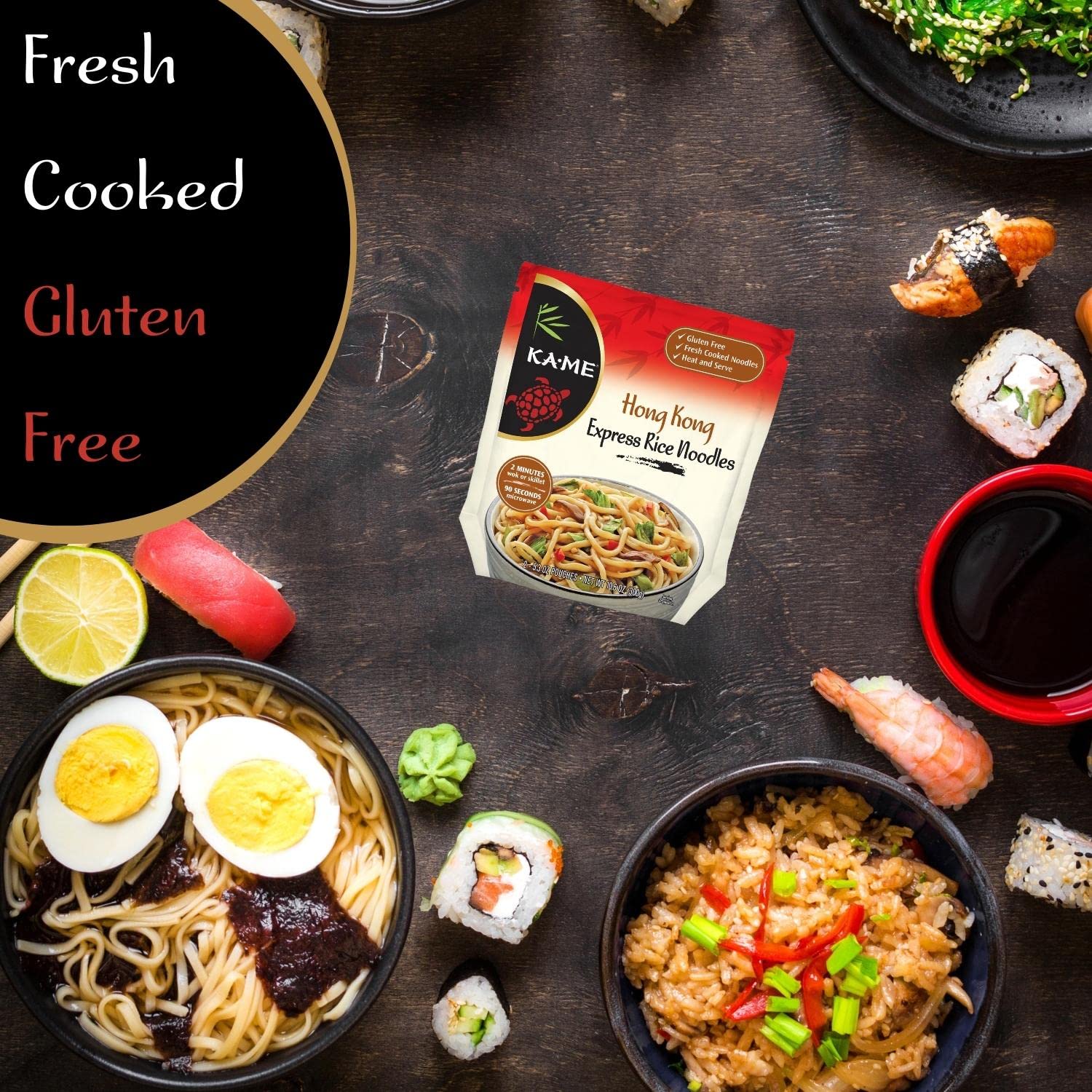 Ka-Me Gluten Free Rice Noodles - Hong Kong Express Noodles Ready To Serve (Pack of 6)