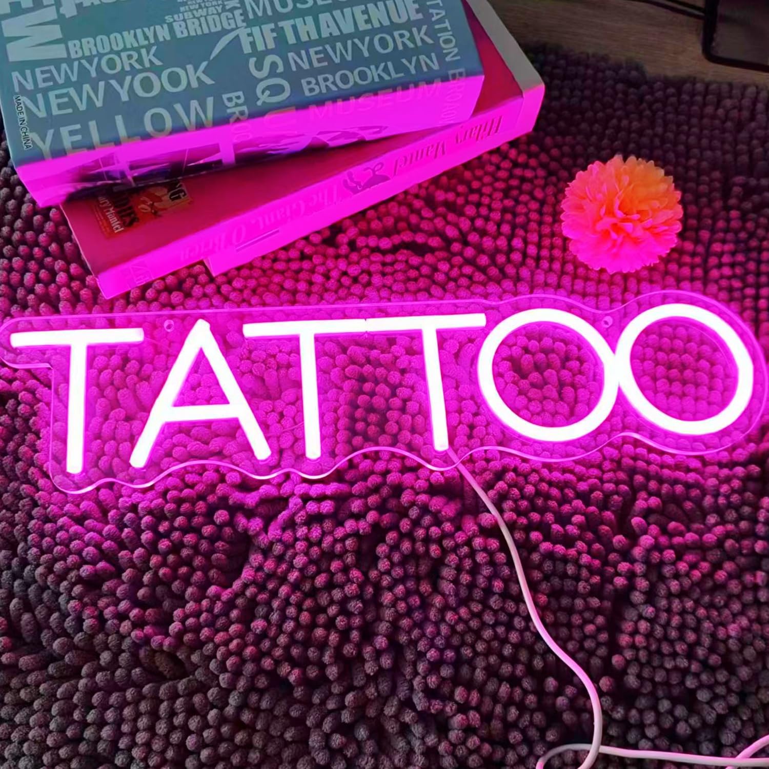 HFHungkeong Dimmable Tattoo Neon Sign,Pink PersonNeon Signs,Reusable Arylic Tattoo Led Sign with Dimmer for Tattoo Salon Studio