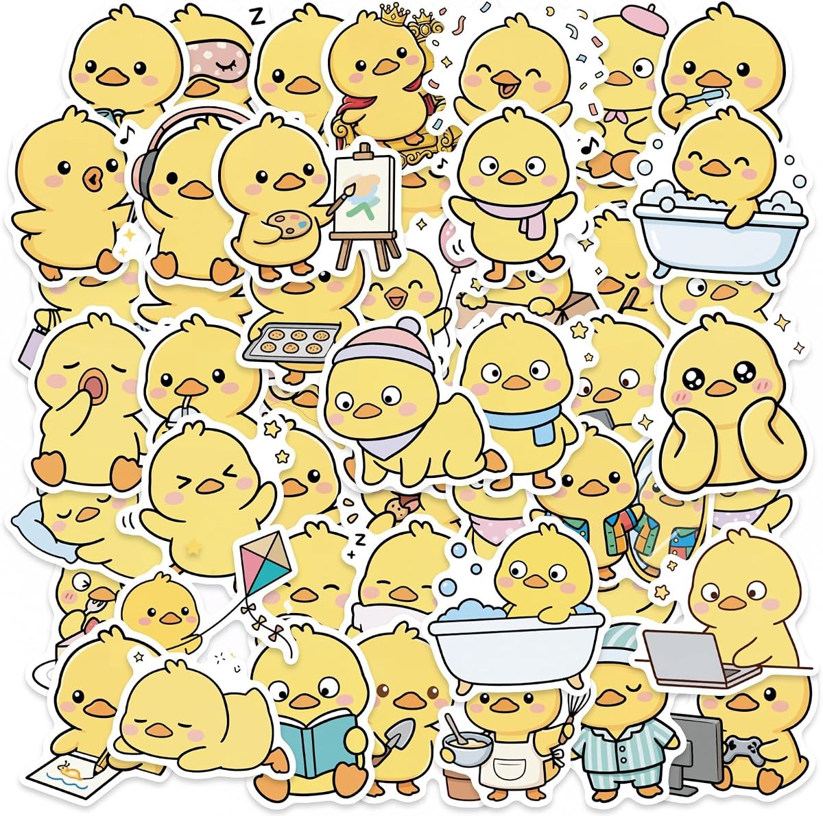 50Pcs Kawaii Duck Stickers, Waterproof Graffiti Funny Stickers for Laptop, Phone, Scrapbook, Journal, Kindle, Water Bottles, Computer, Skateboard