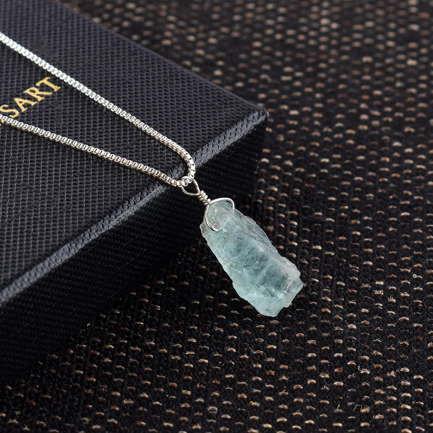 Natural Raw Blue Aquamarine - Sea Stone Rough Crystal Gemstone Dainty Women Pendant Necklace, Chakra Healing Crystals, Birthstone, Silver Plated Chain 18 inch - Image 2