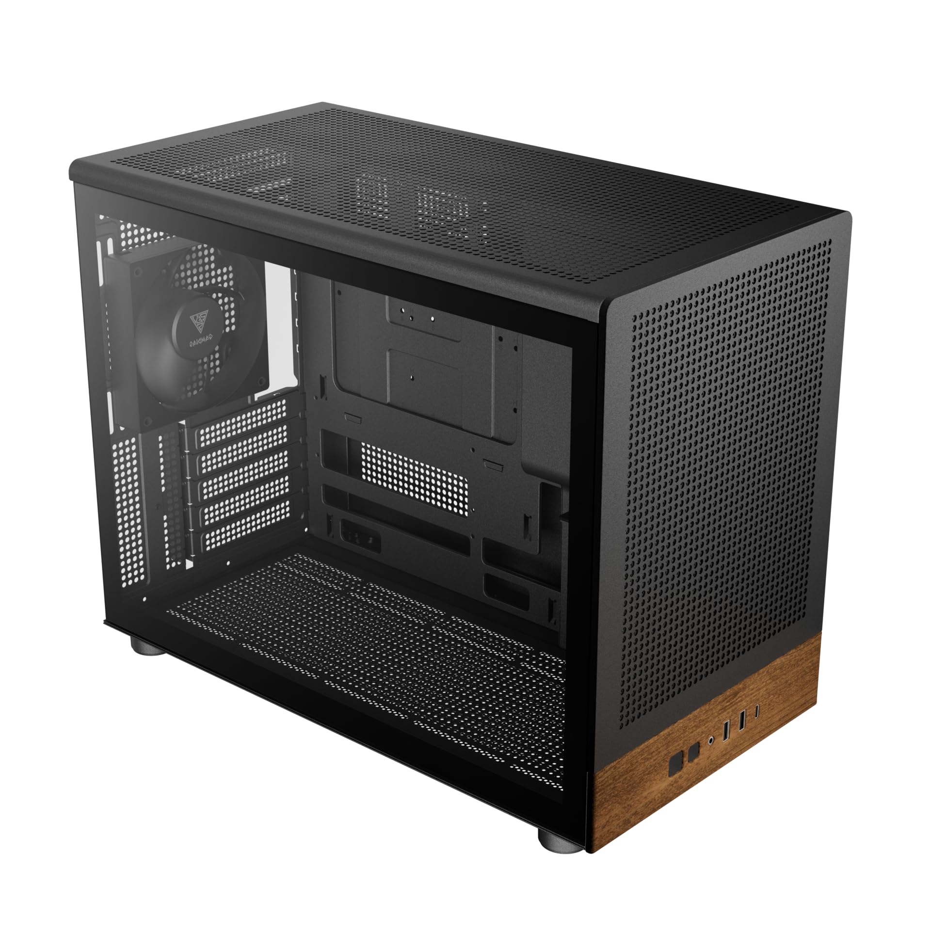 GAMDIAS Athena M4M Wood - Caja micro torre de 3 x 120 cm, frontal de red de nogal
