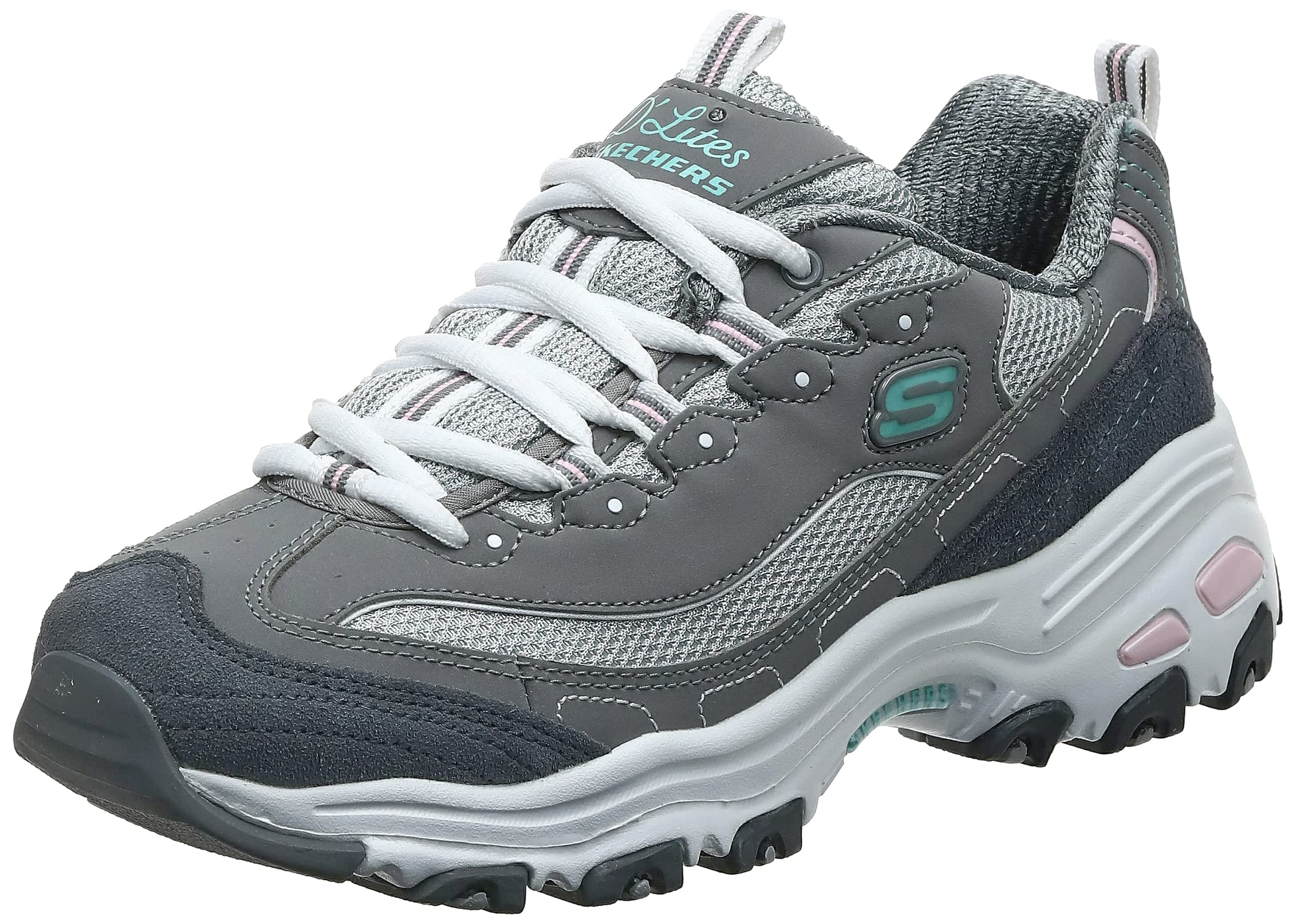 Skechers Women's D'Lites Sneaker, GYLP=Gray Light Pink, 7.5