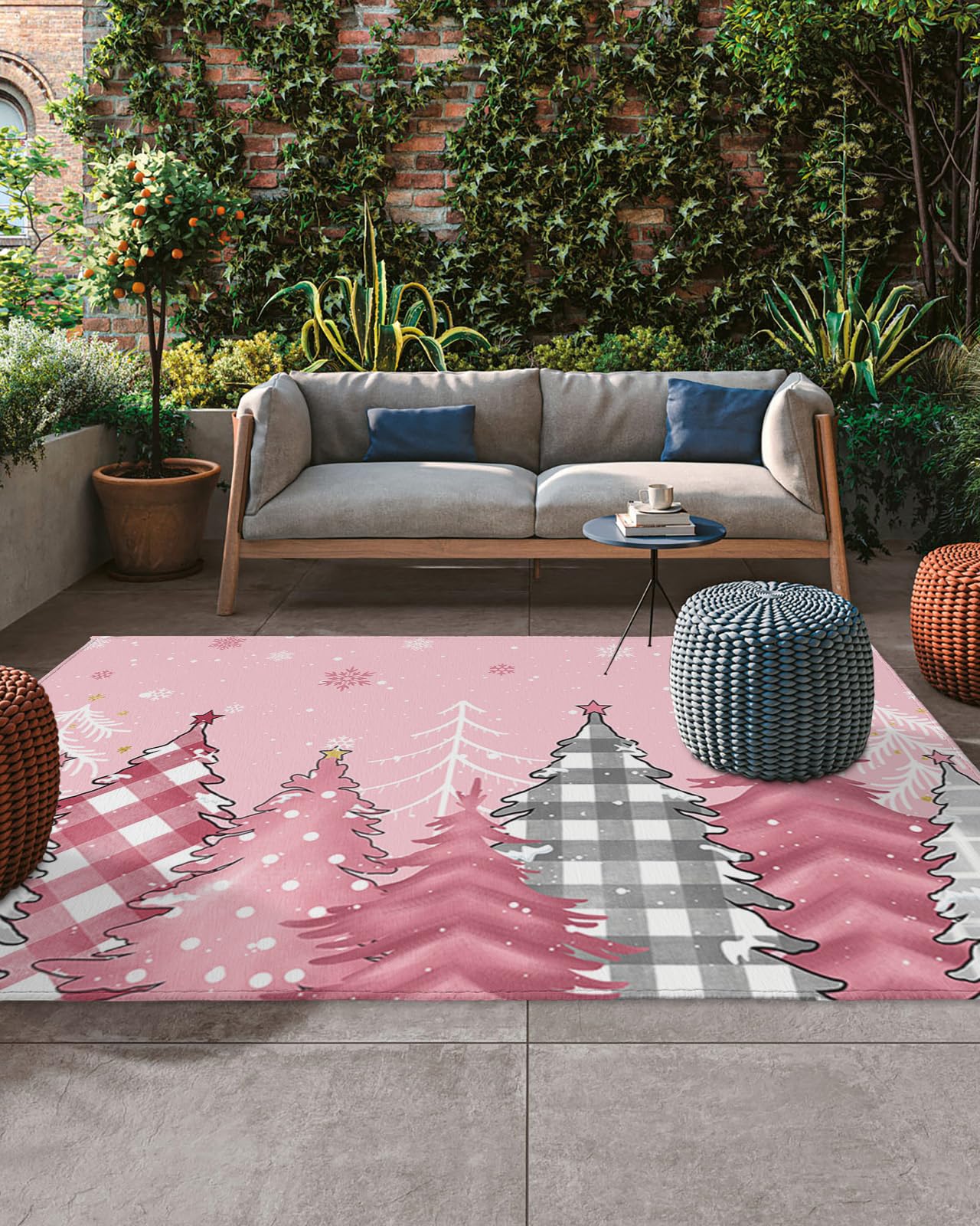Amazon.com: Christmas Outdoor Rug 4x6 ft Pink Xmas Tree Forest