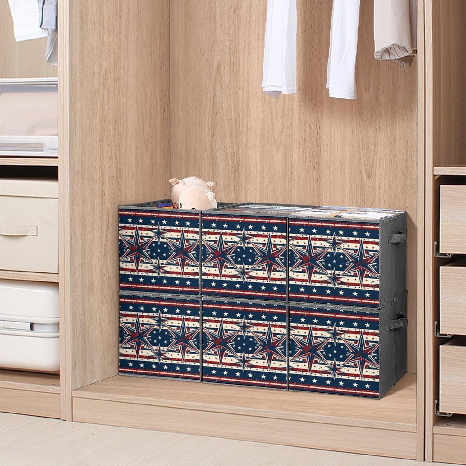Patriot Star Line Storage Cubes Set of 6 Storage Bins with Handles Collapsible Storage Basket Fabric Storage Box for Shelves Large Closet Shelf Organizer for Organization 11 Inch