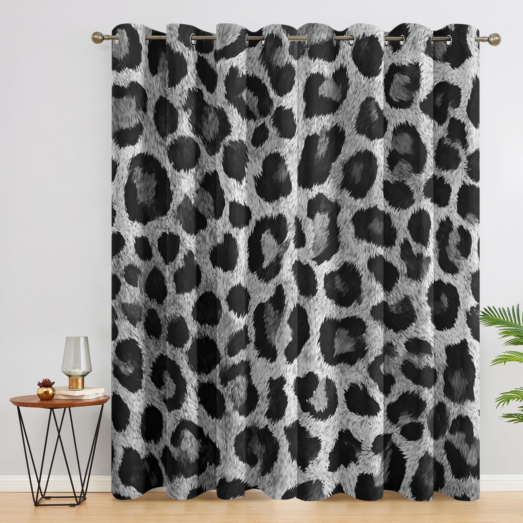 Grey Leopard Print Curtains 52 x 63 Inch 2 Panels, 95% Blackout, Cheetah Animal Skin Curtains for Bedroom, Living Room, Home Decor, Thermal Insulated Eyelet Window Drapes KCN232