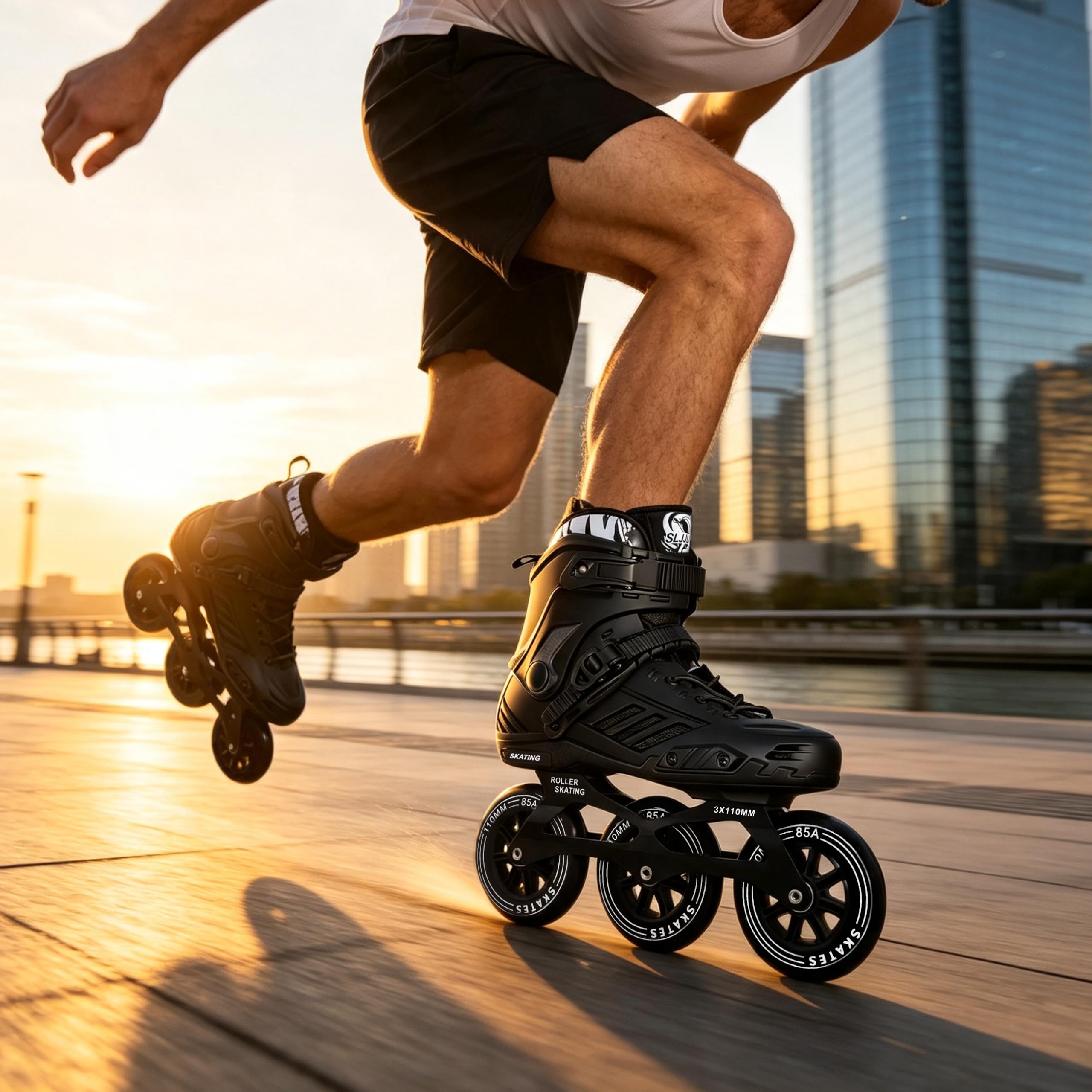 SKTYEE - Patines en línea de 3 ruedas para hombres y mujeres, patines profesionales para adultos, cómodos y transpirables con forro lavable, principiante, negro