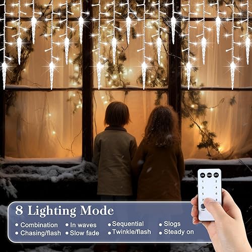 Miniatura 3 de Luces LED de carámbano de Navidad de 59 pies con 720 luces LED para exteriores, 8 modos, impermeables, con 120 gotas, luz parpadeante de hadas con