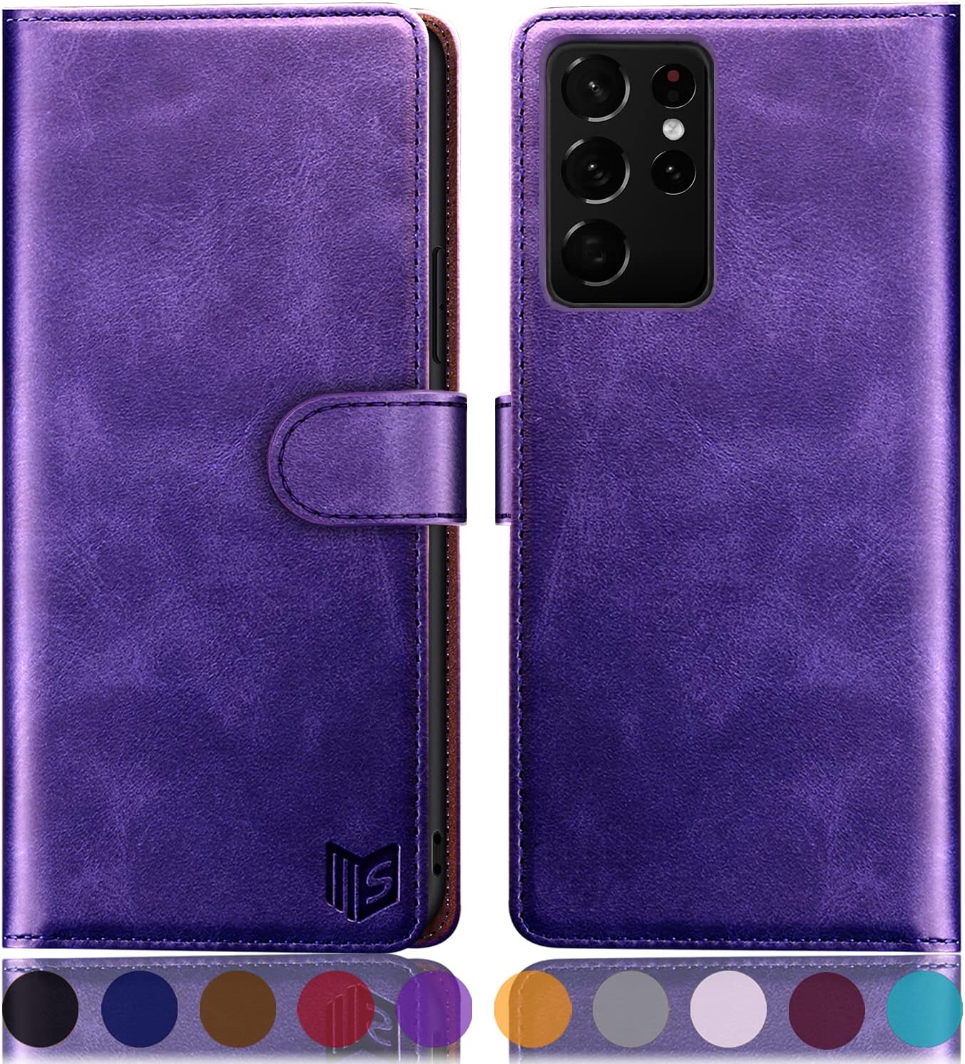SUANPOT for Samsung Galaxy S21 Ultra 6.8" with RFID Blocking Leather Wallet case Credit Card Holder,Flip Folio Book Phone case Shockproof Cover Women Men for Samsung S21 Ultra case Wallet Purple
