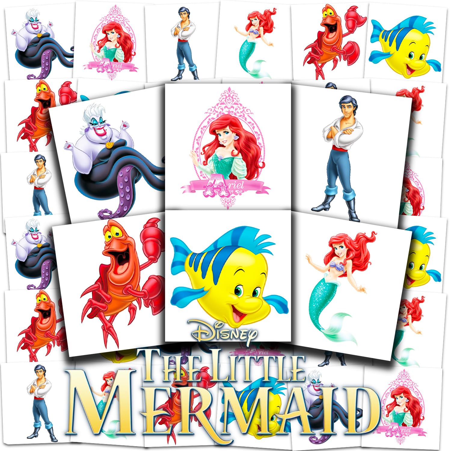 Little Mermaid Tattoos Party Favors Bundle - 72 Perforated Individual 2" x 2" Ariel Temporary Tattoos for Kids Boys Girls | Little Mermaid Party