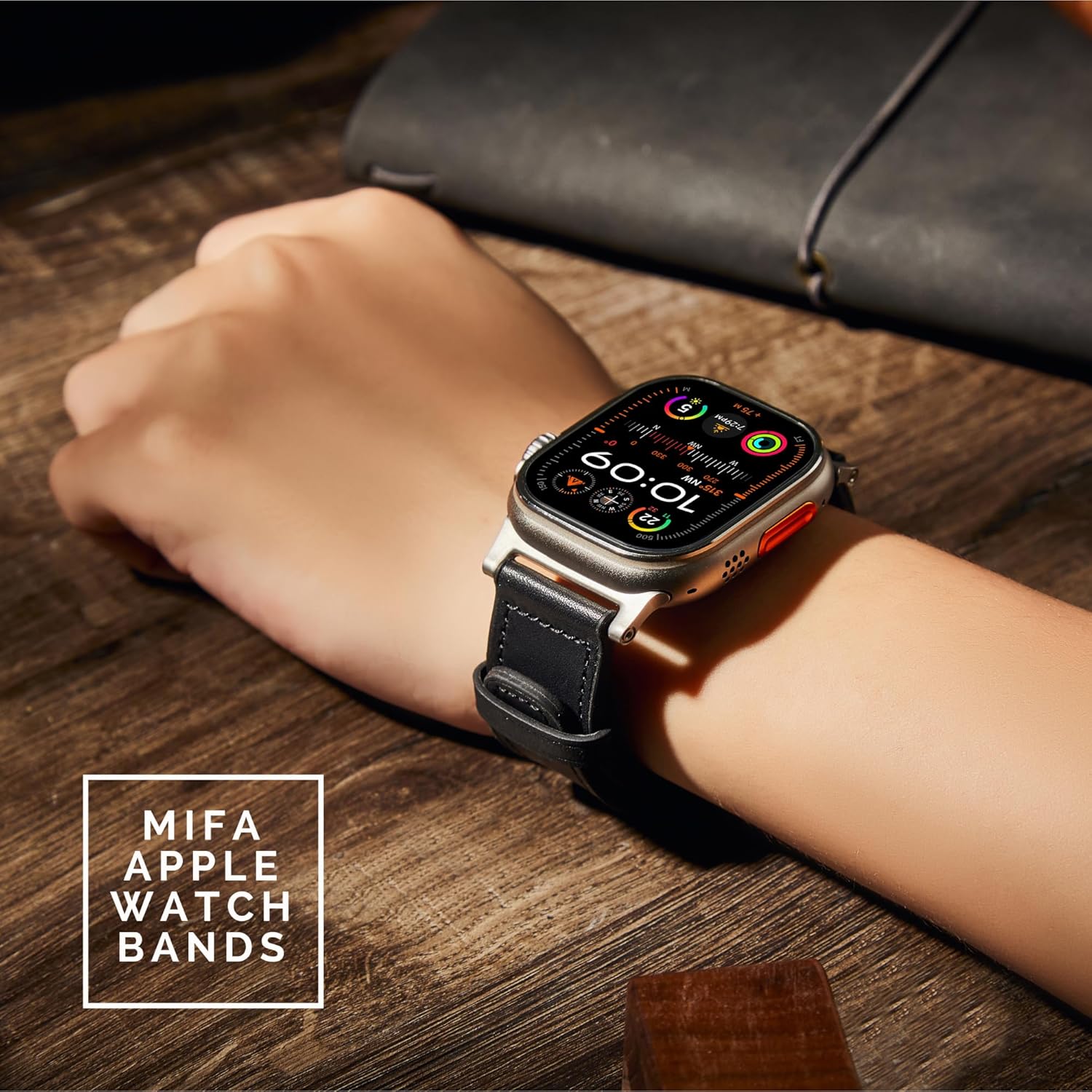 Compatible with Apple Watch Band 49mm 46mm 45mm 44mm 42mm, Mifa Leather Silicone Hybrid iWatch bands for Men Women, Replacement Loop Vintage Sports iWatch Strap for Series Ultra 2 1 10 9 8 7 6 5 SE