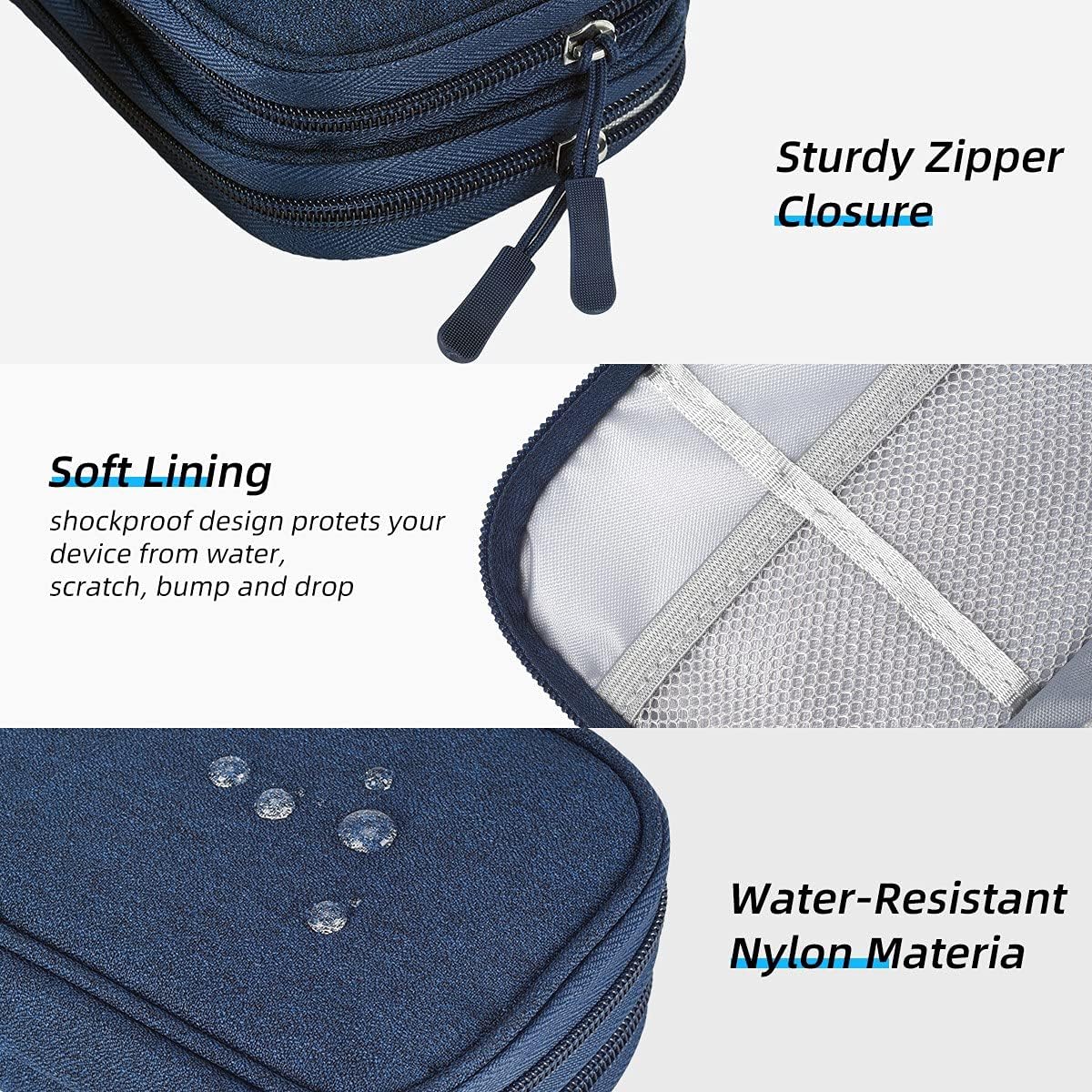 Electronic Organizer Bag, Portable Double-Layers Cable Organizer Case Pouch Electronic Accessories All-in-One Storage Bag for Hard Drive, Cable, Power Adapter, iPhone, Mouse, Cosmetics, Navy Blue : Electronics