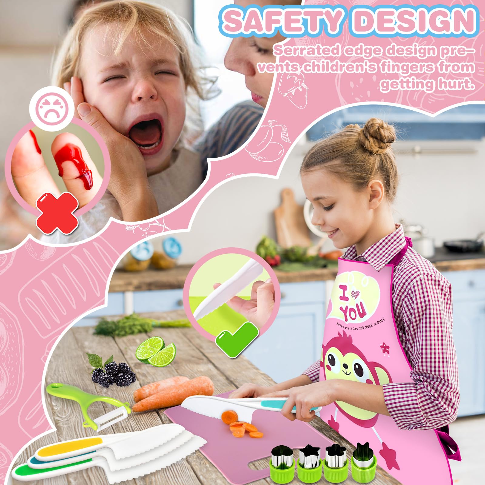 Kit Cuisine Montessori 31 Pièces Pour Enfants - Couteaux Sécurité, Planches, Moules, à Partir De 3 Ans