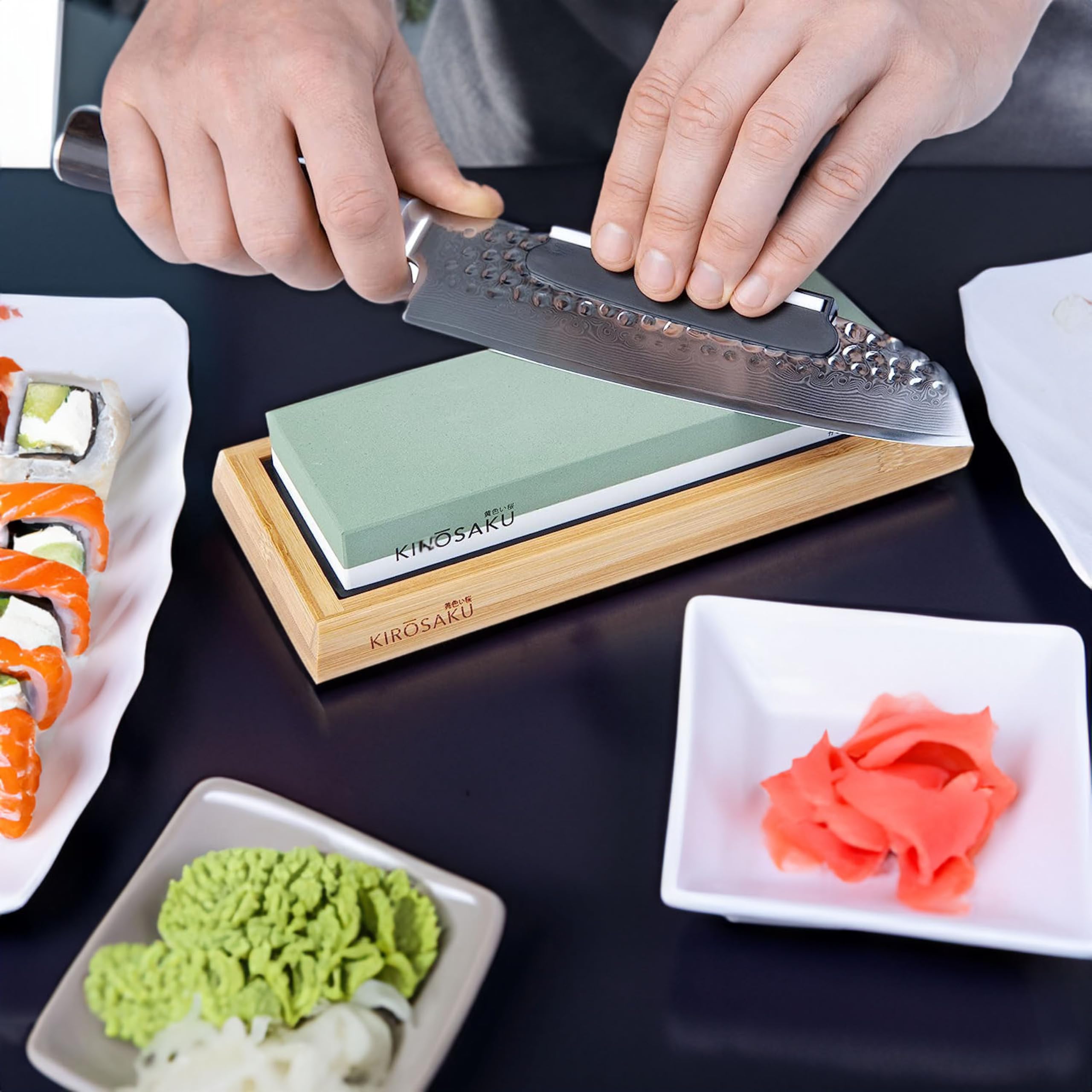Pierre à aiguiser Premium 1000/6000 - utile et support en silicone antidérapant - Idéal pour les couteaux de cuisine dans une élégante boîte de rangement