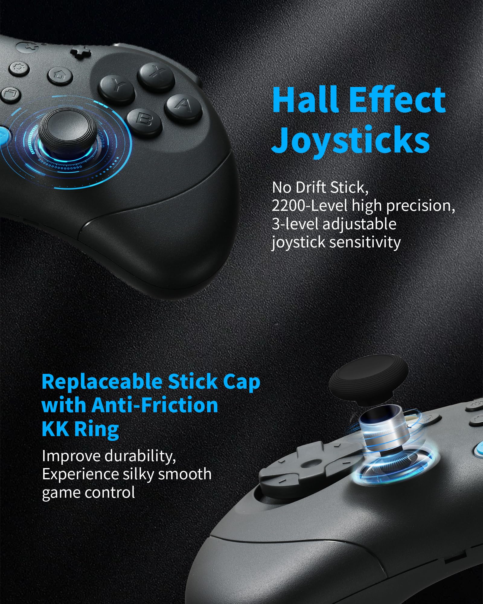 GuliKit Elves 2 Pro Wireless Controller für Switch/Switch 2/PC/Android/iOS, Bluetooth Controller mit Hall Effekt Joystick, 1000Hz Abtastrate, Magnetischem Vibrator, Super Haptik, Rotary Rumble,Schwarz | Für Switch/Switch 2, PC, Android & iOS, 1000Hz Polli