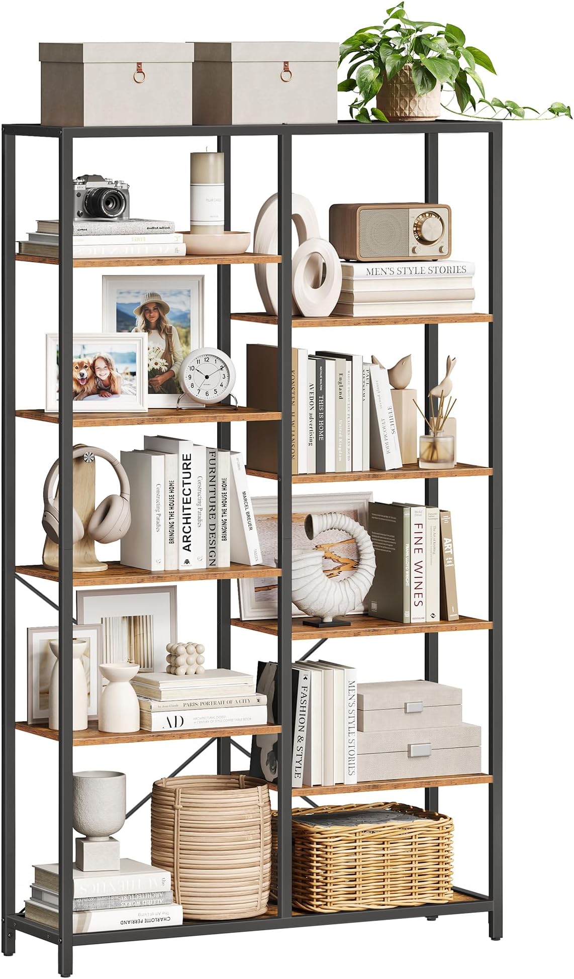 VASAGLE Bookcase, Bookshelf 5 Storey Standing Display Storage Rack, for Living Room, Office, Study Bedroom, Kitchen, Simple Assembly, Industrial Style, Rustic Brown and Black LLS155B01