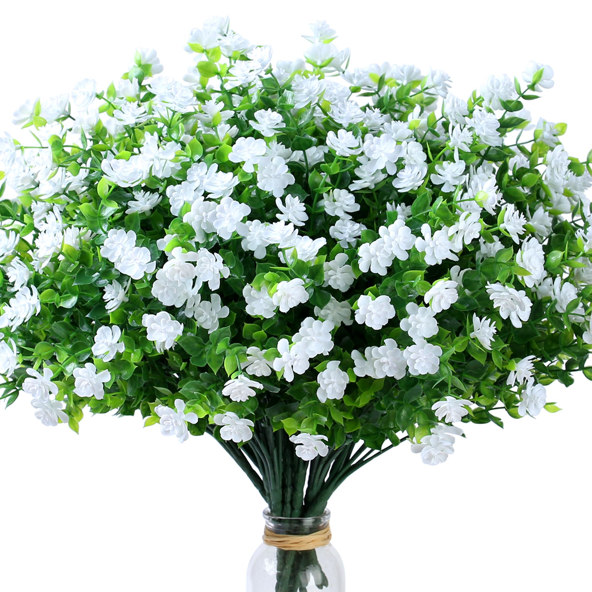 SITUMEIZI 8 Bundles White Artificial Flowers Outdoor Fake Flower Plastic UV Resistant Shrubs Greenery Plants Hanging Decorations Garden Porch Window Box Farmhouse Outside Summer Indoor Decor