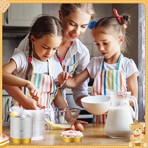 Miniatura 5 de Yinder 120 moldes desechables de 8 onzas con tapas, mini latas de papel de aluminio para tartas de papel de aluminio, recipientes redondos