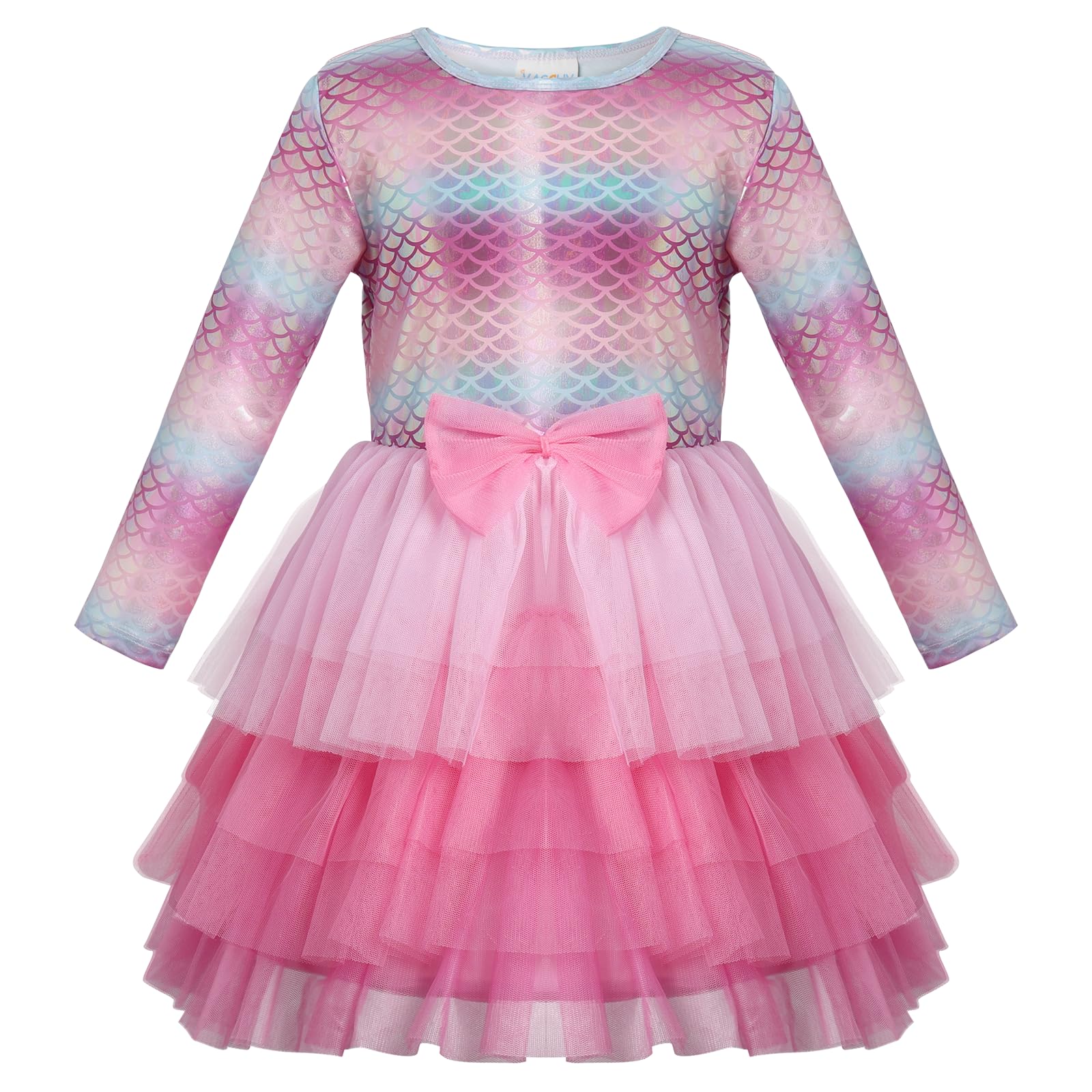 VASCHY Party Dress for Girls, Cute Tulle Dress Ruffle Sleeve Birthday Holiday Outfit Clothes for 3-9Years
