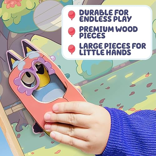 Miniatura 4 de Horizon Group USA Bluey - Casa de juegos magnética de madera, juego de actividades de 18 piezas, incluye 2 casas de muñecas de madera, grandes