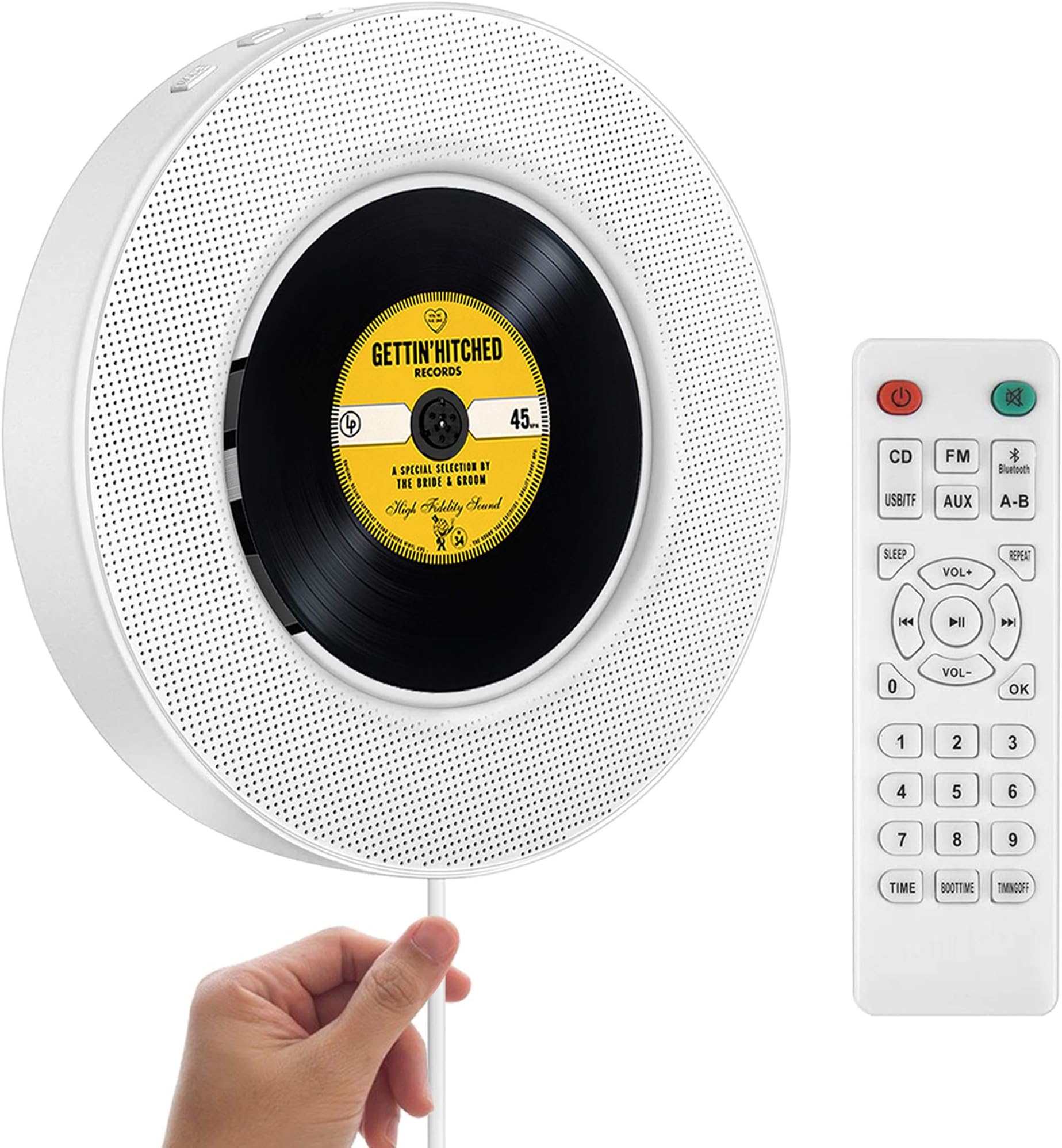 Upgraded Portable CD Player with Bluetooth, FM Radio, Wall Mountable CD Music Player with IR Remote Control, Built-in HiFi Speakers, Support CD, USB, TF, AUX Input, Ideal for Gift and Home Decor