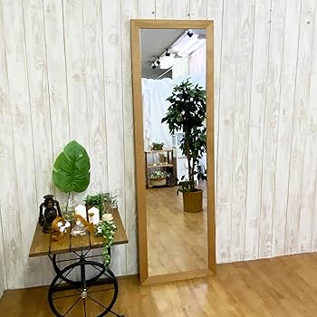 壁掛け鏡 66×1.7×161cm 天然木フレーム　飛散防止仕様　大型鏡 Amazon.co.jp: 鏡 壁掛け 全身 姿見 ウォールミラー 大きい 50 × 161