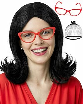 JoneTing Short Black Wig with Bangs Black Bob Wig for Women 60s Funny Wigs