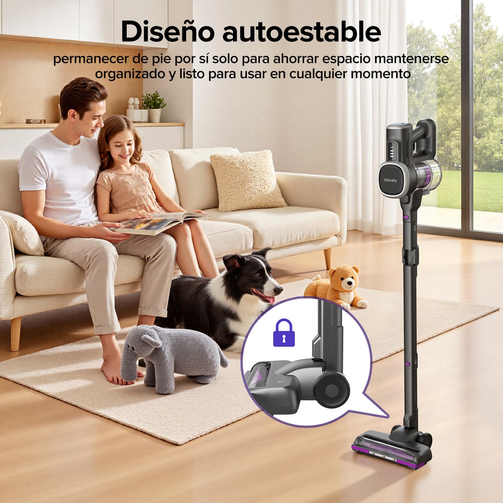 Lubluelu Aspiradora inalámbrica 45 kPa 400 W, potente aspiradora con batería de 50 minutos, cepillo de suelo antienredos y 2 filtros, ideal para suelos duros, alfombras y pelo de animales (gris oscuro
