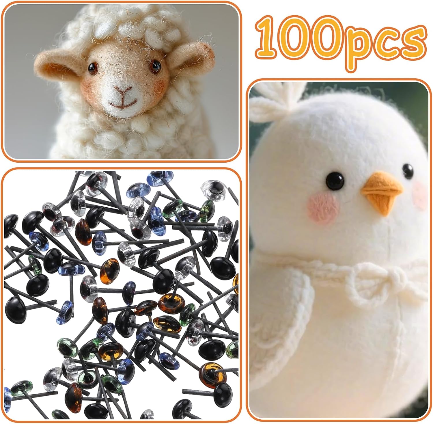 100 Pcs Glass Eyes Kits, Small Safety Eyes for Crocheting, Stuffed Animal Eye, Doll-Eyes, Glass-Eyes for Crafts, Mini Stuffed Crochet Eye for DIY Craft, Dolls, Sewing Crafts (5 Colors, 4mm)