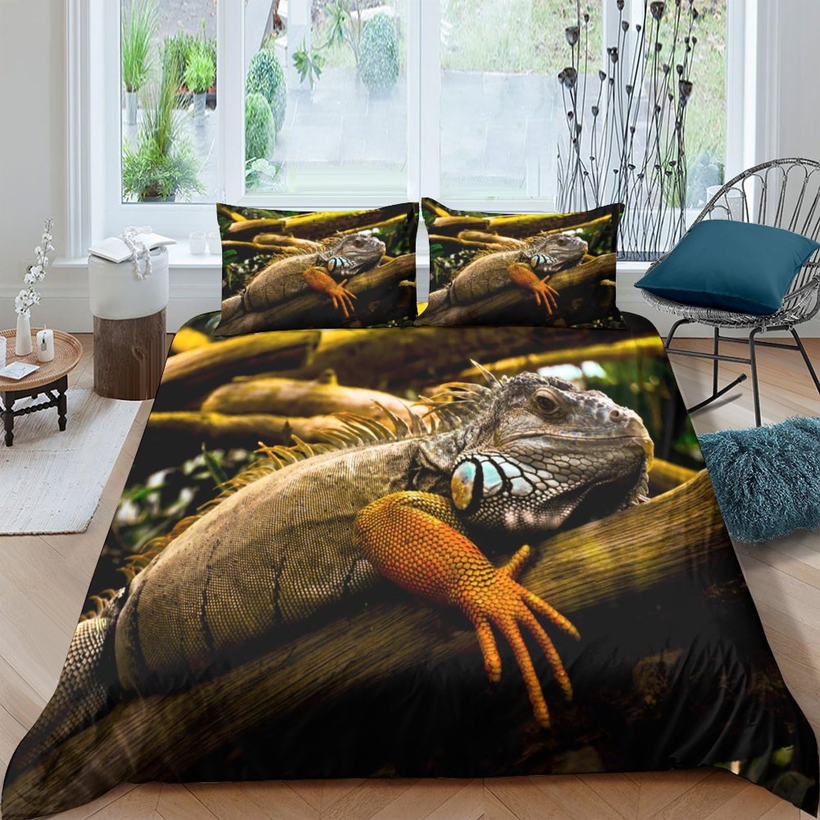 Ctjqhvkz Style-4 3D Printed Iguana Jungle Fitted Sheet Microfiber Soft Anti-Slip Mattress Cover For Bedroom Guest Room Decor Single（135X200cm）