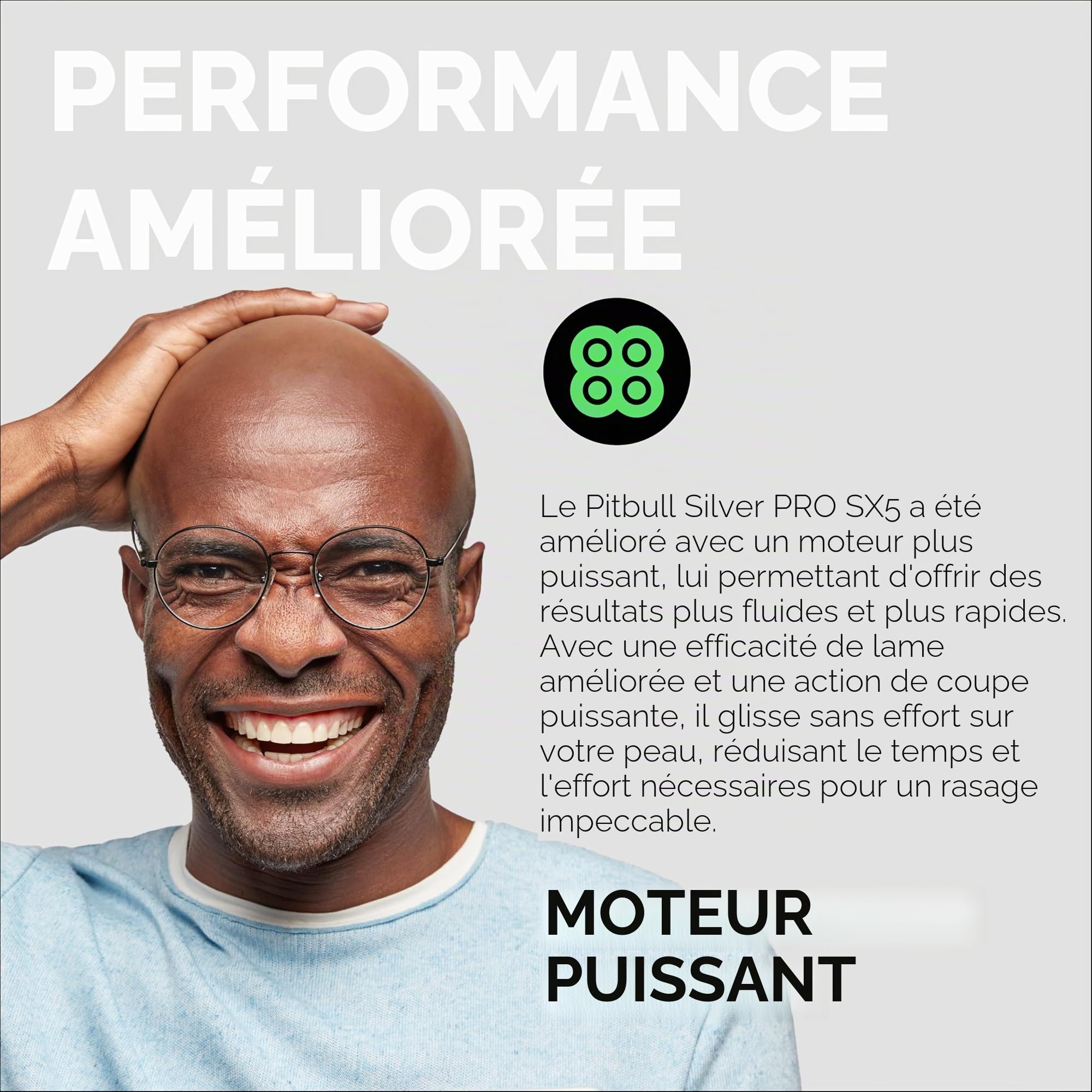 Skull Shaver Pitbull Silver Pro SX5 - Rasoir Tête et Visage - Électrique pour Homme, Humide et Sec, Sans Fil, Résistant à l’Eau - Performances Améliorées