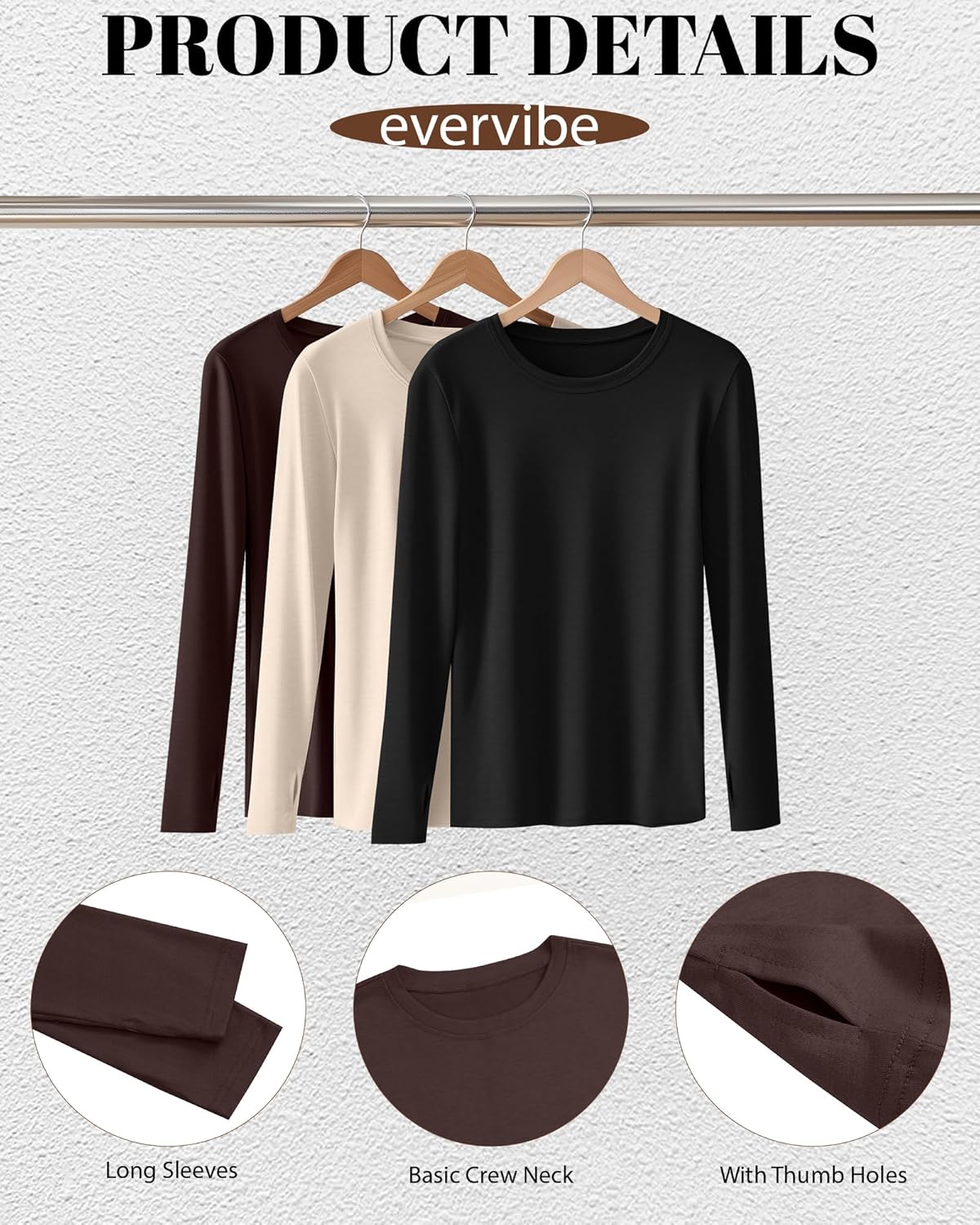 3 Pack Women's Plus Size Long Sleeve Shirts Crew Neck Slim Fitted Tops Casual Basic T-shirts with Thumb Holes - Image 5